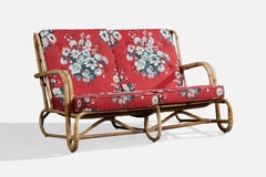 Swedish Designer, Sofa, Bamboo, Rattan, Fabric, Sweden, 1960s