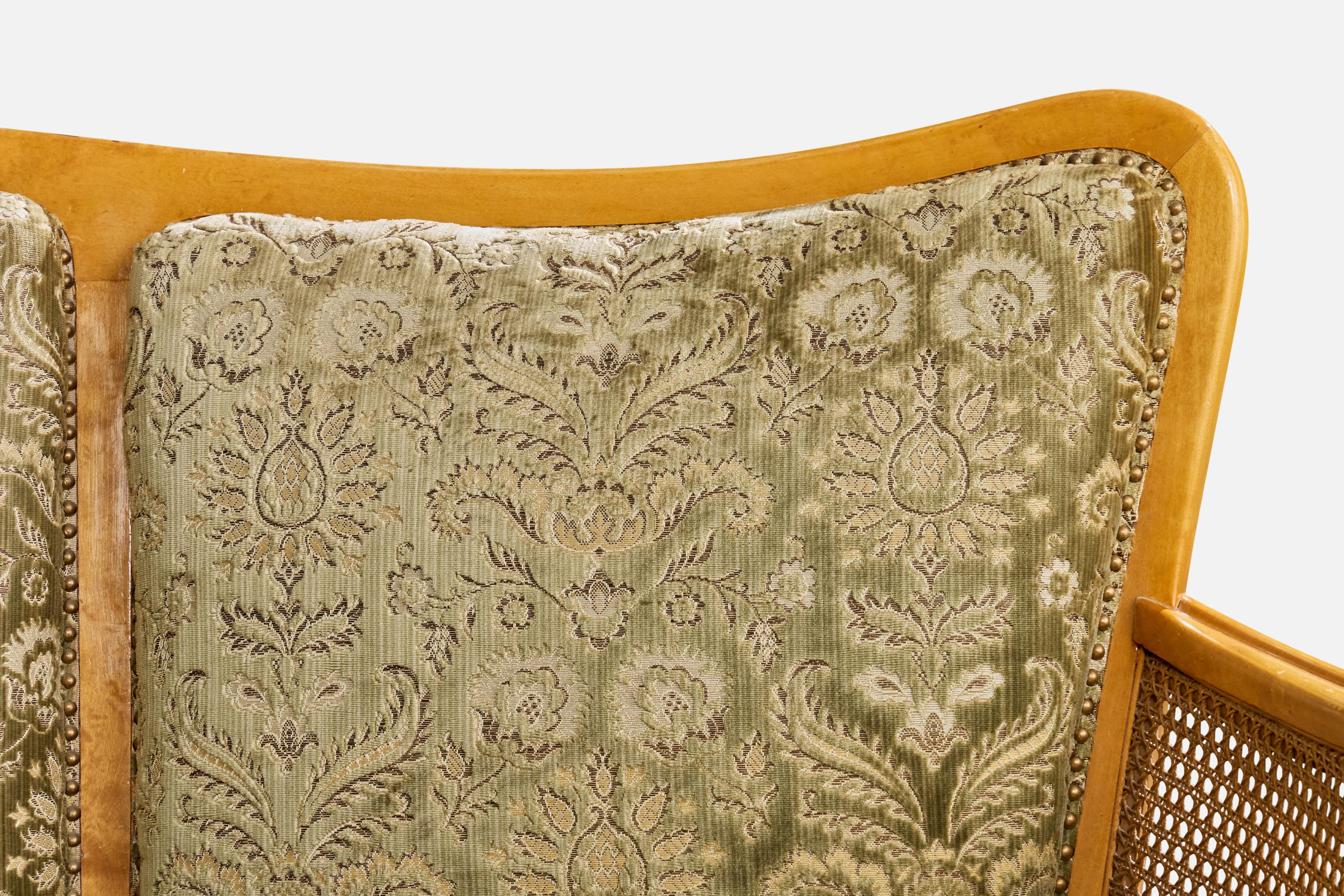 Swedish Designer, Sofa, Birch, Fabric, Cane, Sweden, 1930s en vente 3