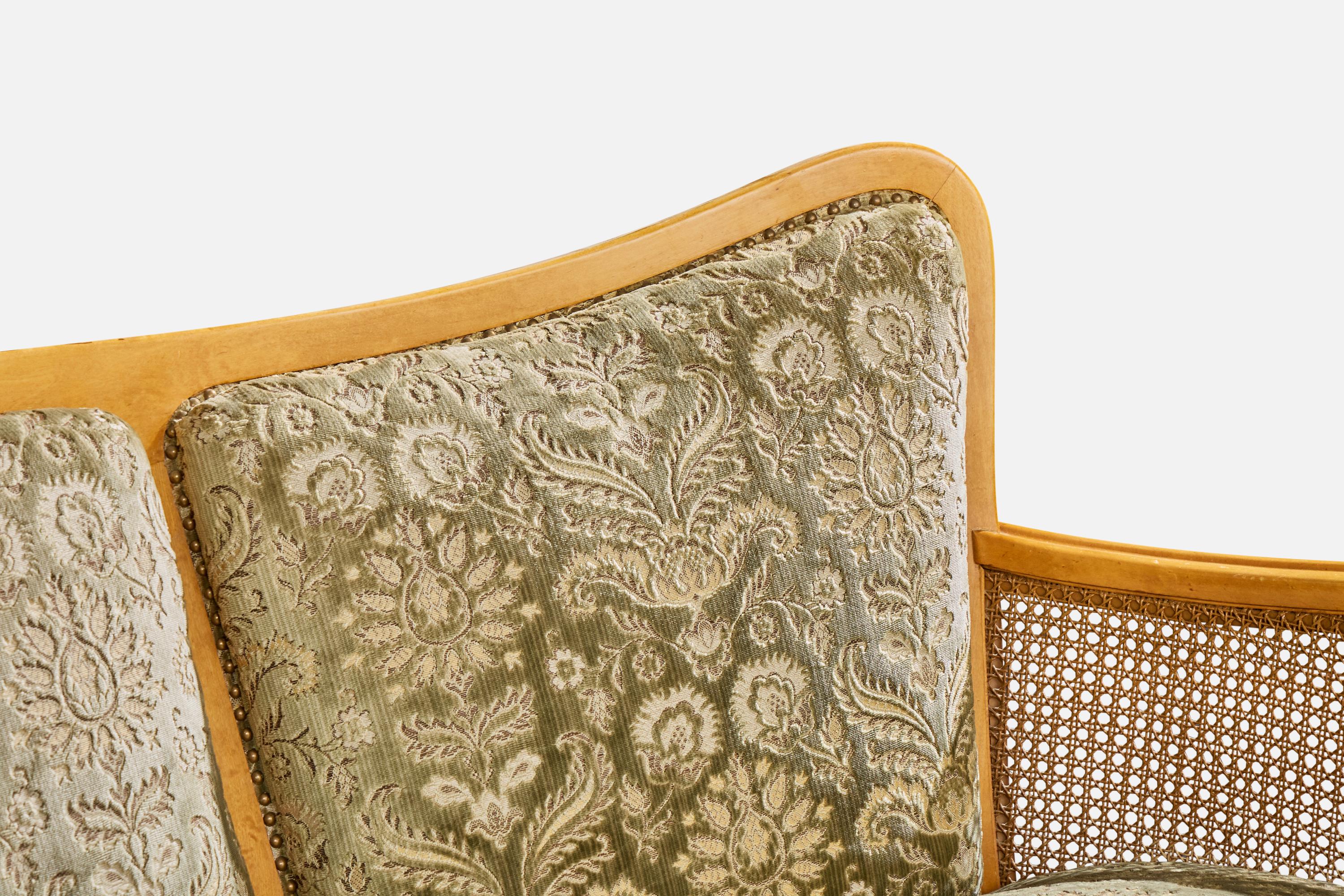 Swedish Designer, Sofa, Birch, Fabric, Cane, Sweden, 1930s en vente 4