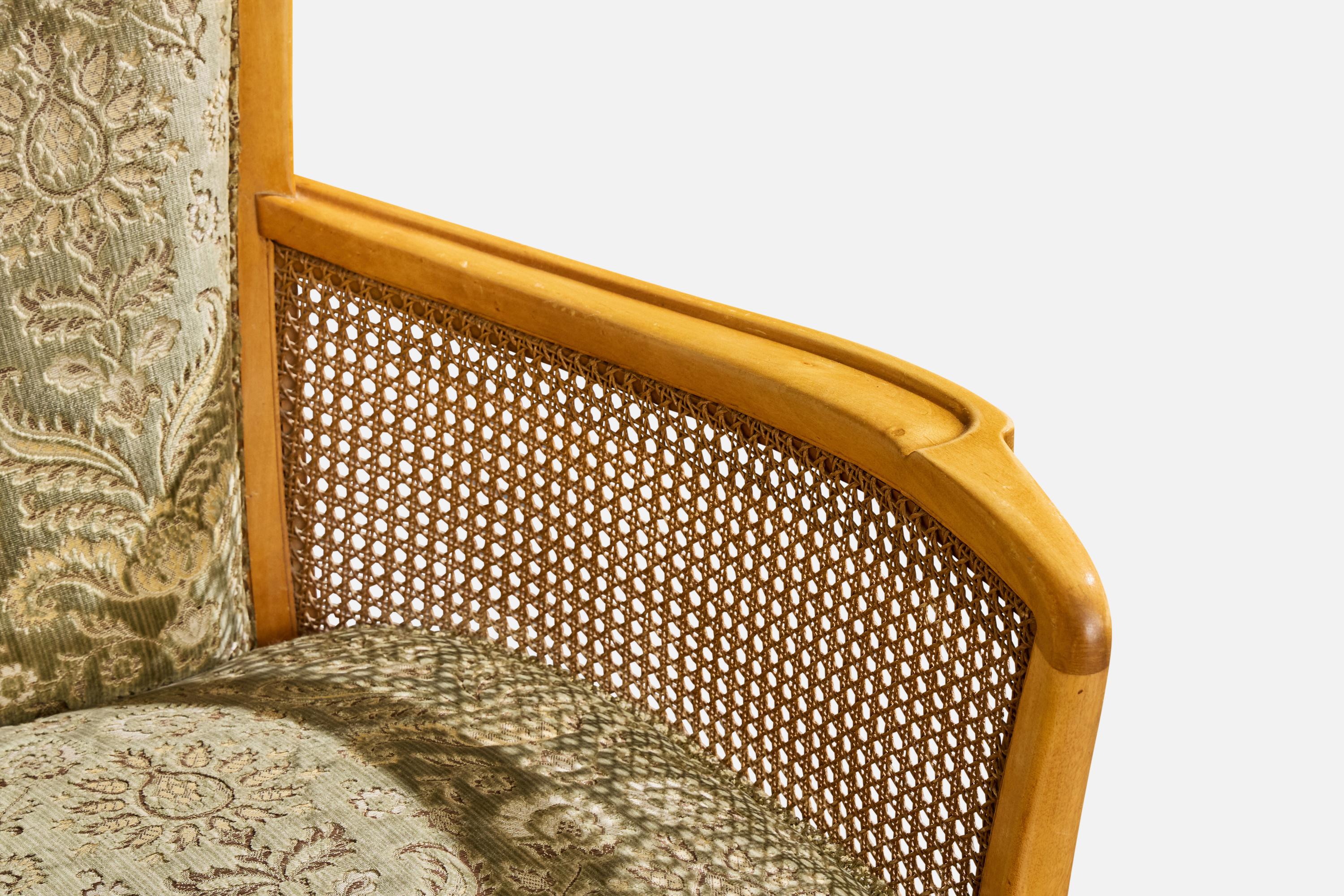 Swedish Designer, Sofa, Birch, Fabric, Cane, Sweden, 1930s en vente 5