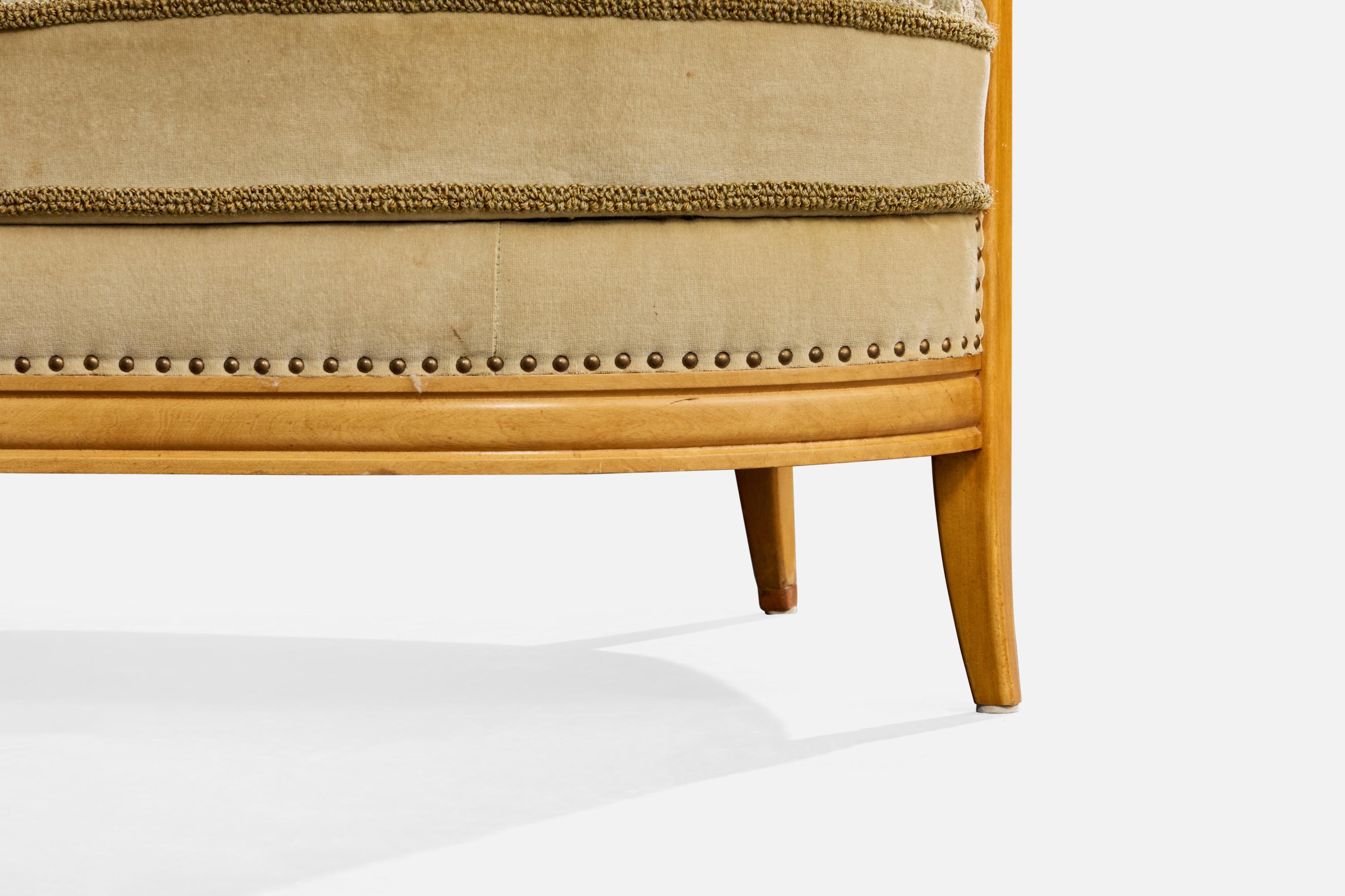 Swedish Designer, Sofa, Birch, Fabric, Cane, Sweden, 1930s en vente 7