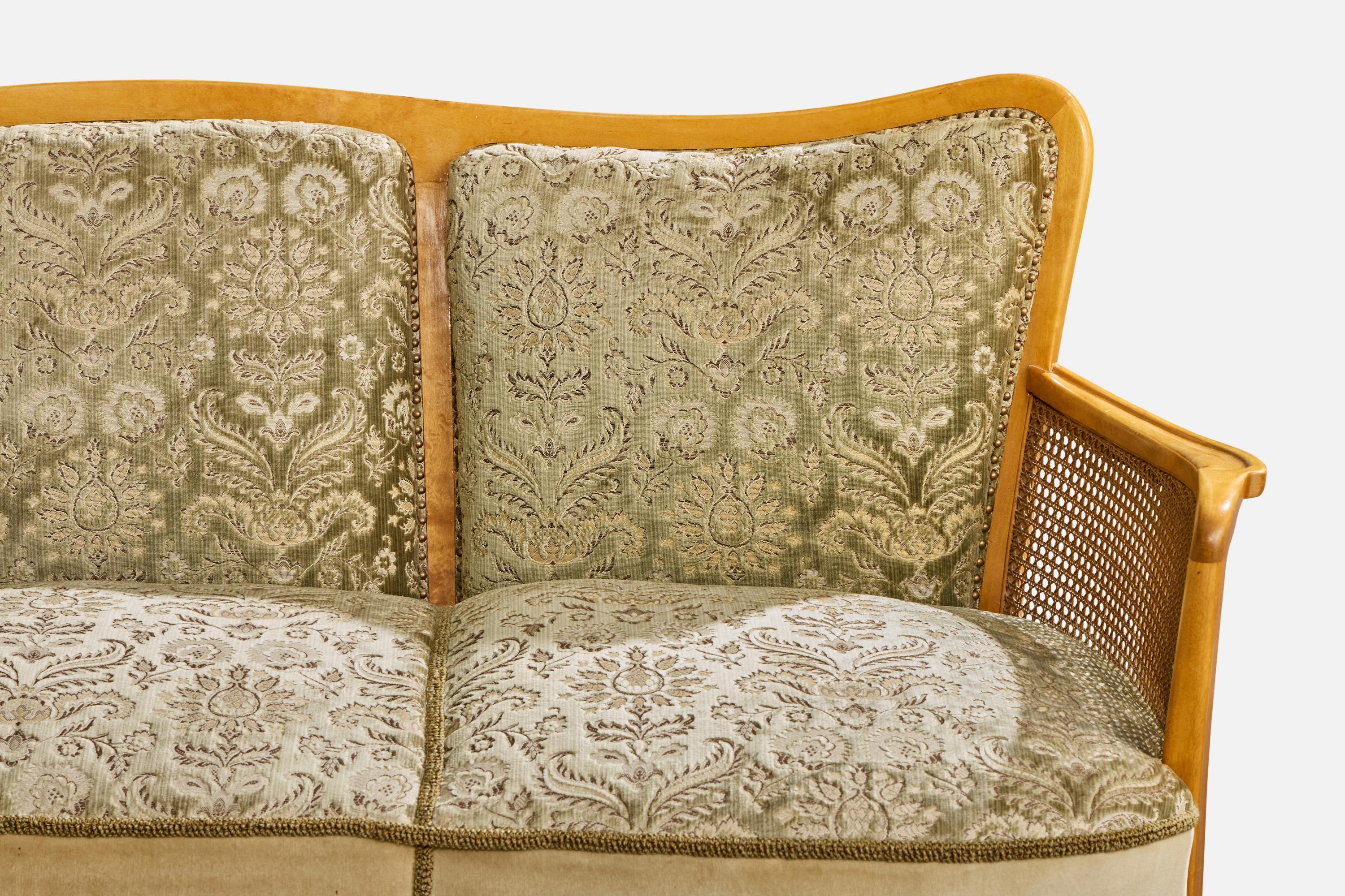 Swedish Designer, Sofa, Birch, Fabric, Cane, Sweden, 1930s en vente 2