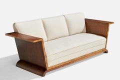 Schwedische Designerin, Sofa, Birke, Zebraholz, Stoff, Schweden, 1930er Jahre