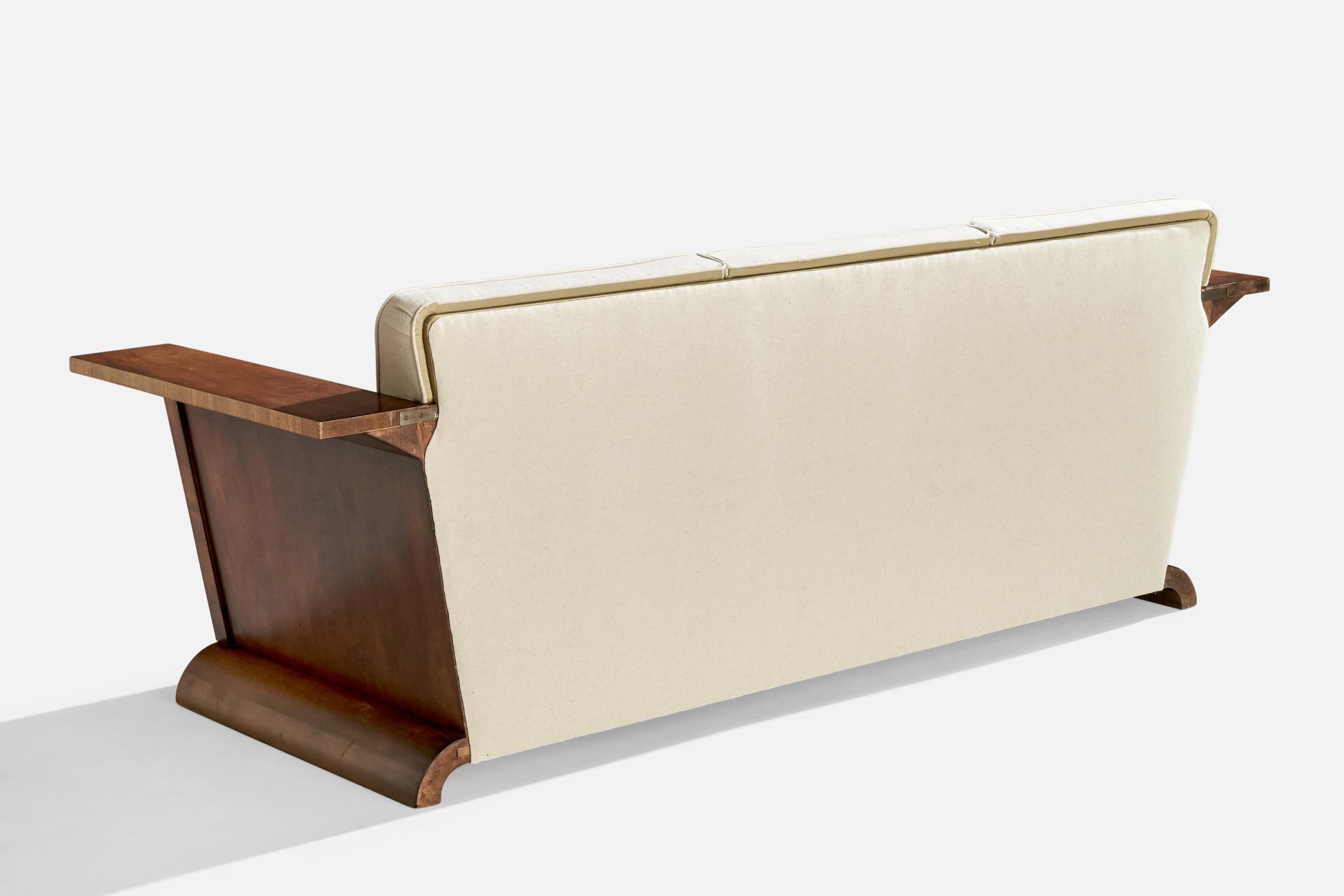 Designer suédois, canapé, bouleau, bois de zèbre, tissu, Suède, années 1930 en vente 1