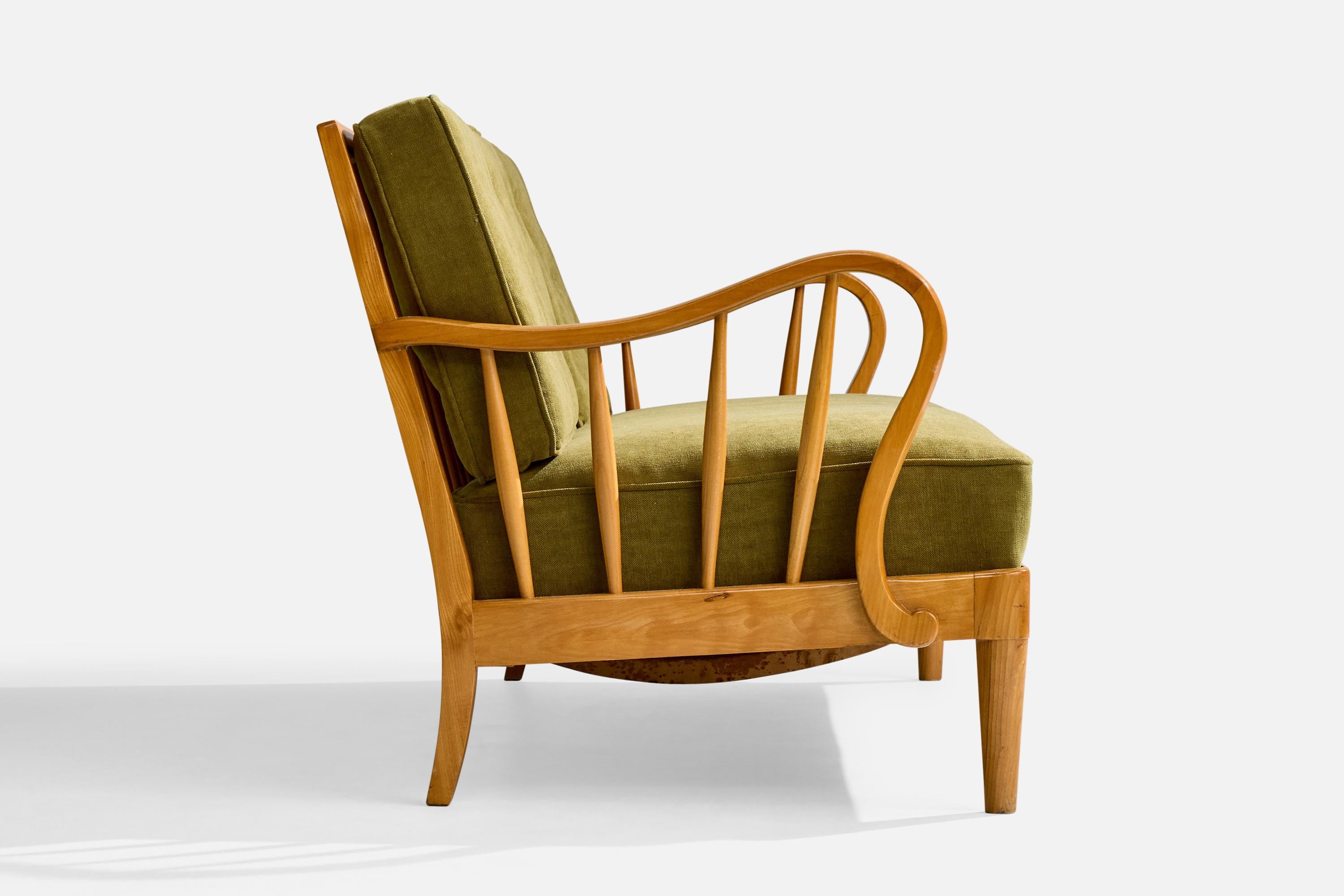 Swedish Designer, Sofa, Elm, Beech, Fabric, Sweden, 1940s For Sale 5