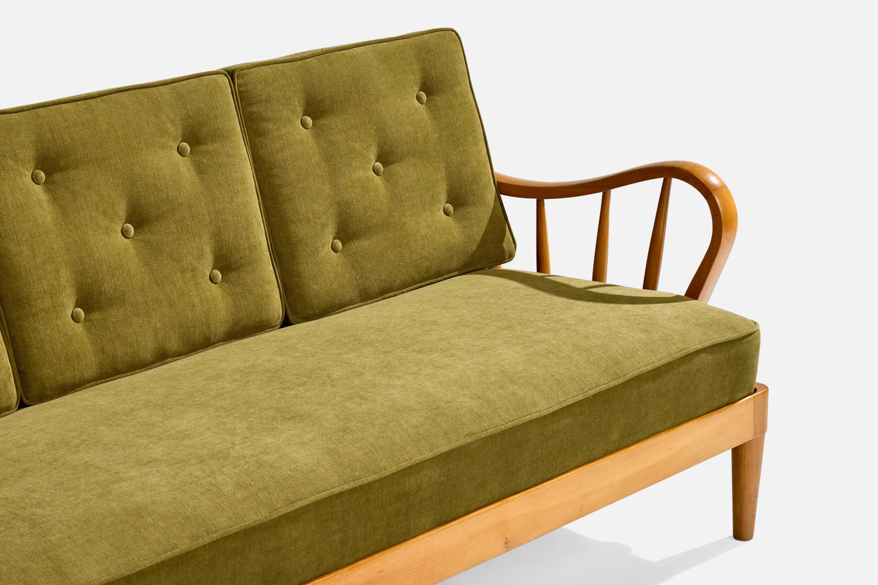 Swedish Designer, Sofa, Elm, Beech, Fabric, Sweden, 1940s For Sale 6