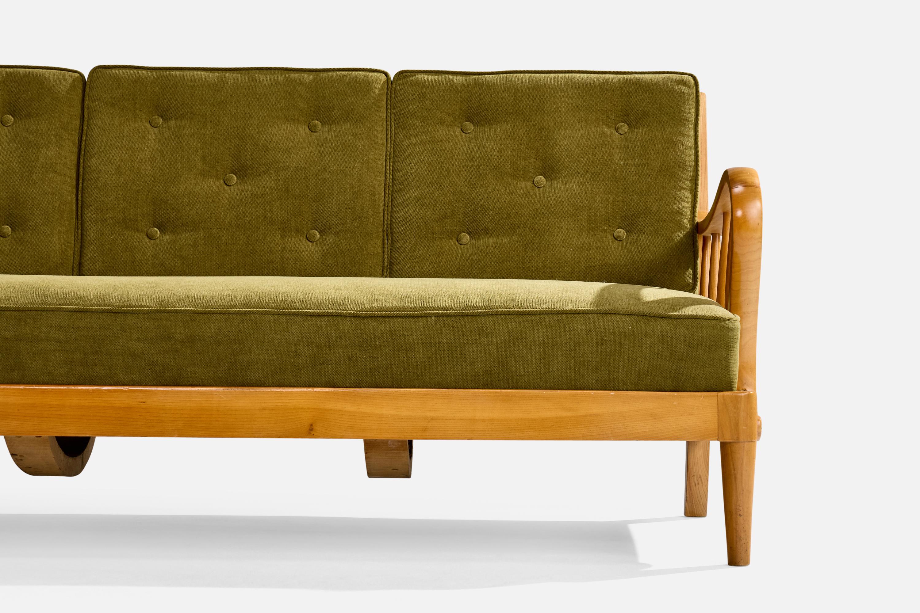 Swedish Designer, Sofa, Elm, Beech, Fabric, Sweden, 1940s For Sale 7