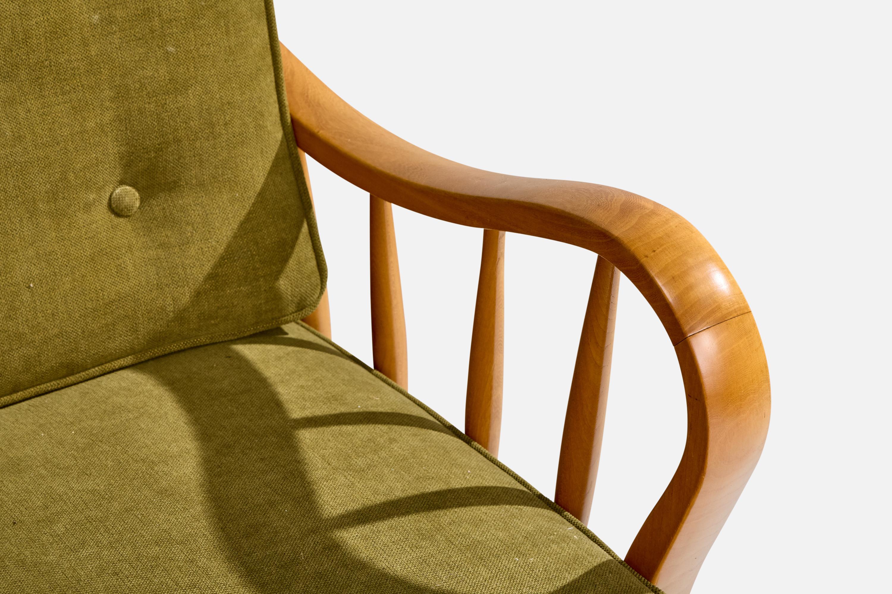 Scandinavian Modern Swedish Designer, Sofa, Elm, Beech, Fabric, Sweden, 1940s For Sale