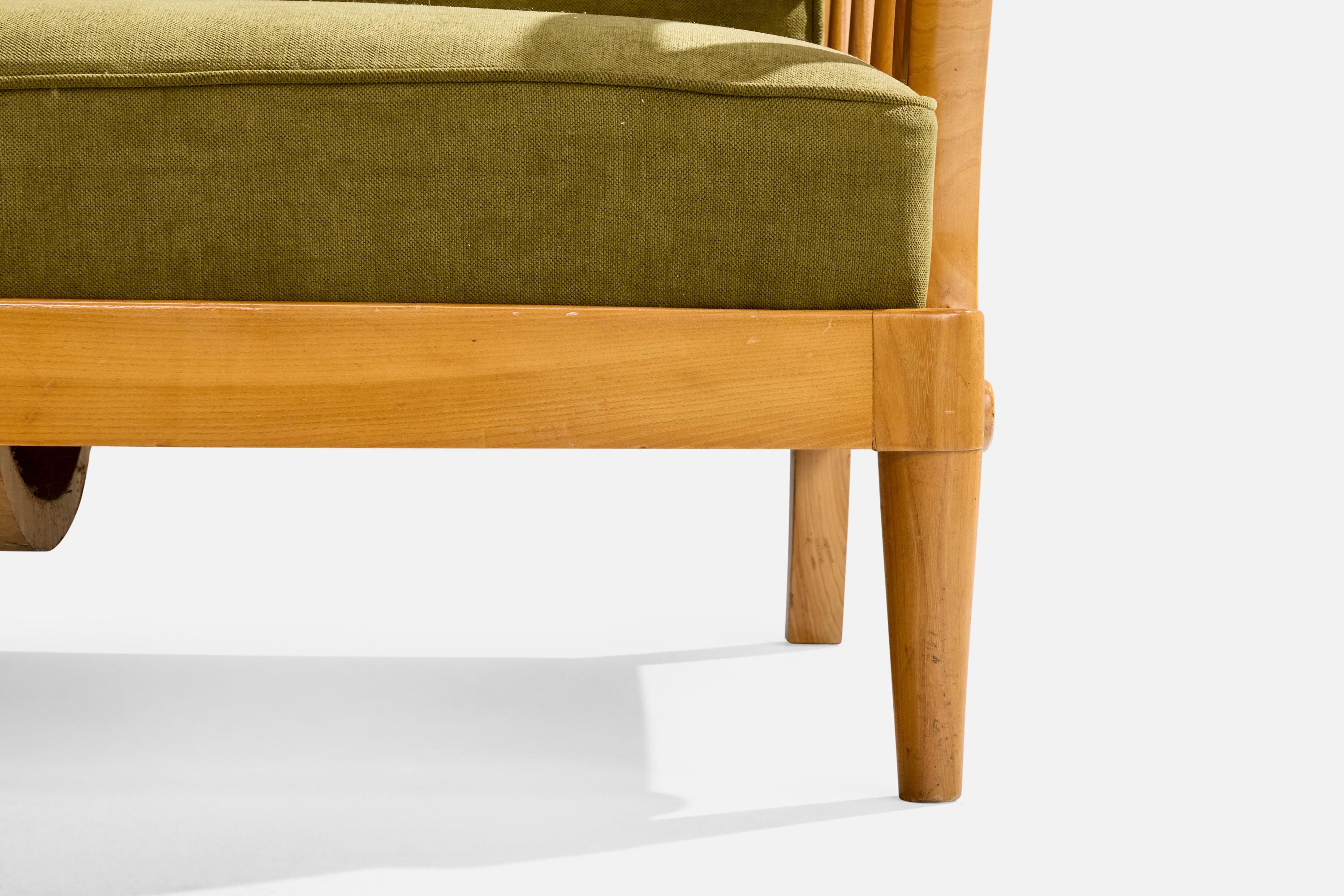 Mid-20th Century Swedish Designer, Sofa, Elm, Beech, Fabric, Sweden, 1940s For Sale
