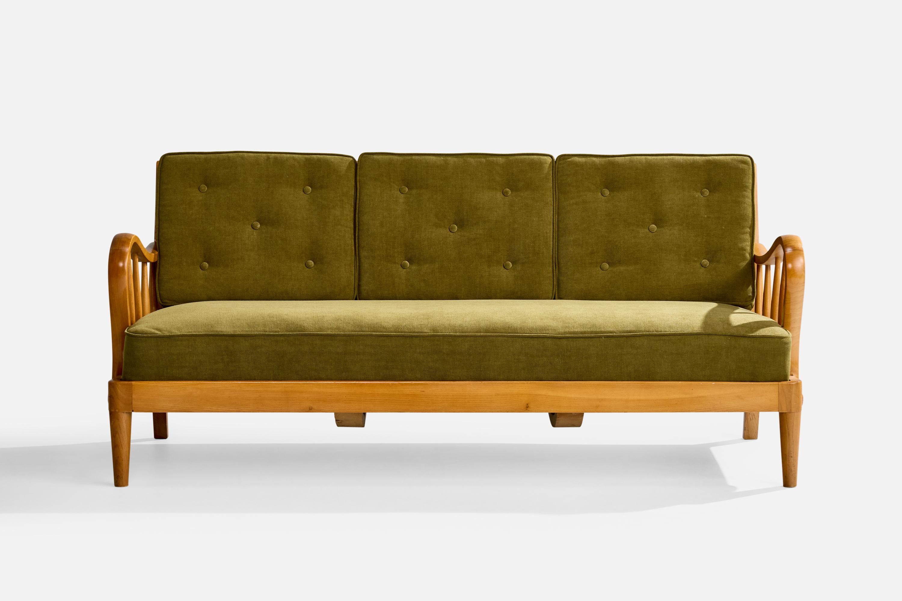Swedish Designer, Sofa, Elm, Beech, Fabric, Sweden, 1940s For Sale 1