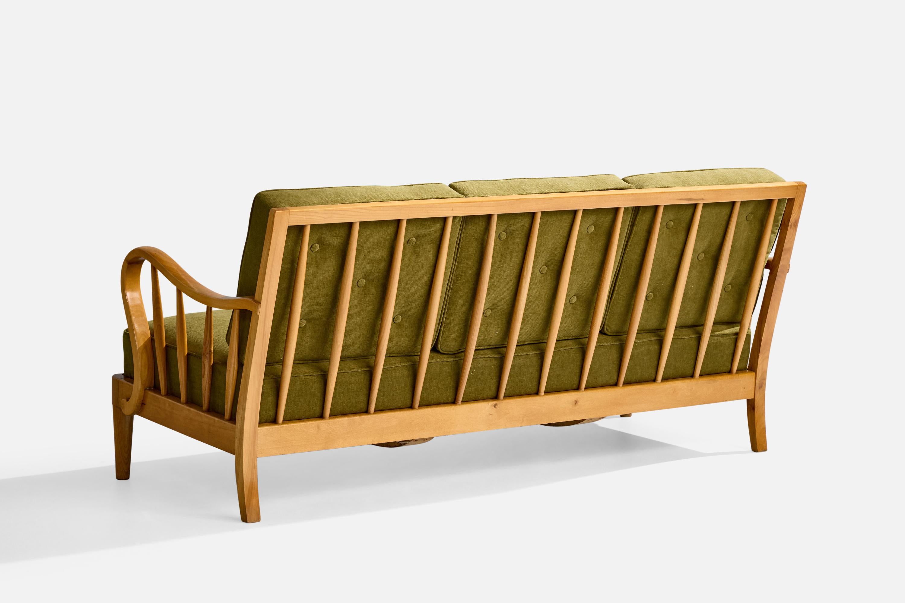 Swedish Designer, Sofa, Elm, Beech, Fabric, Sweden, 1940s For Sale 2