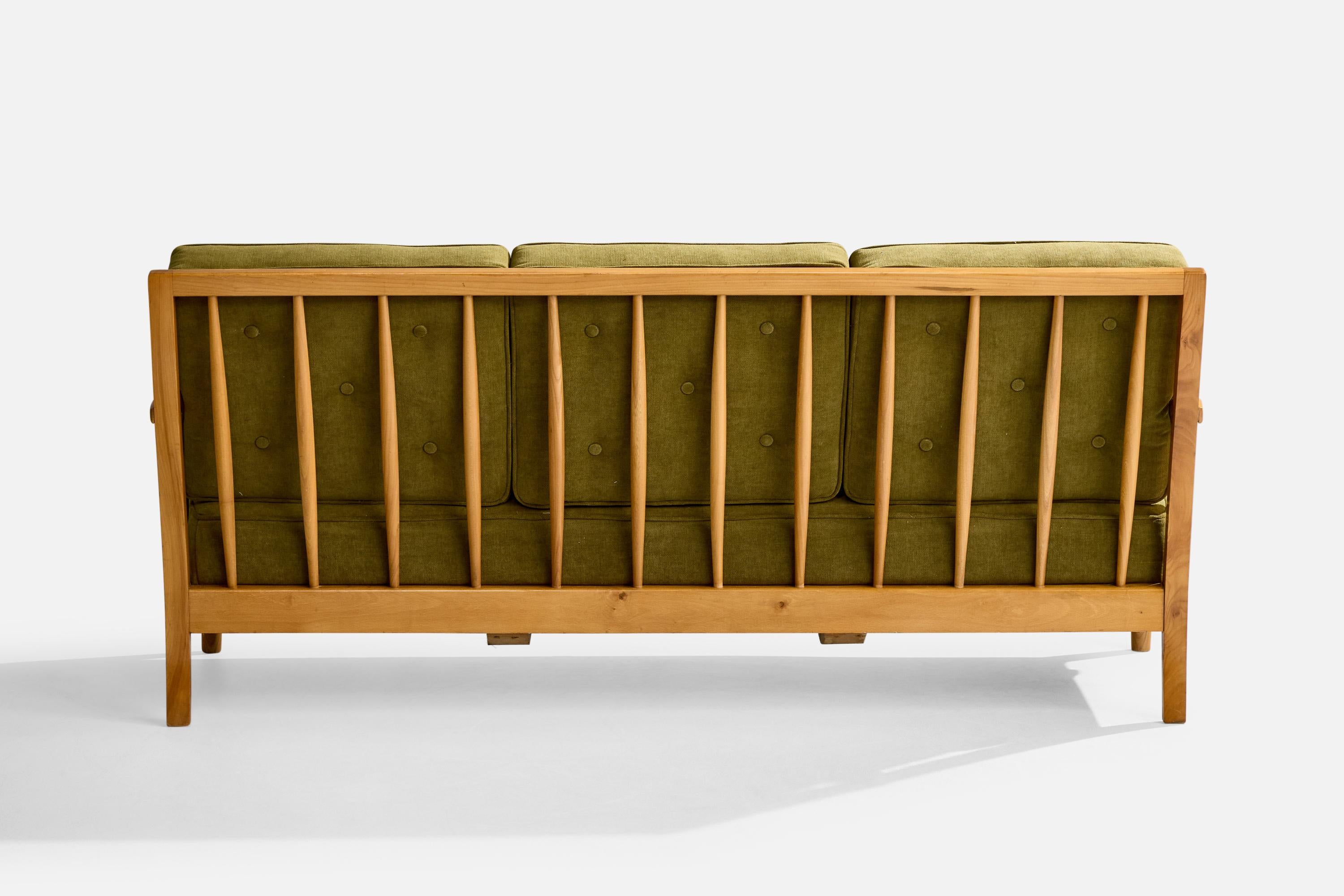 Swedish Designer, Sofa, Elm, Beech, Fabric, Sweden, 1940s For Sale 3