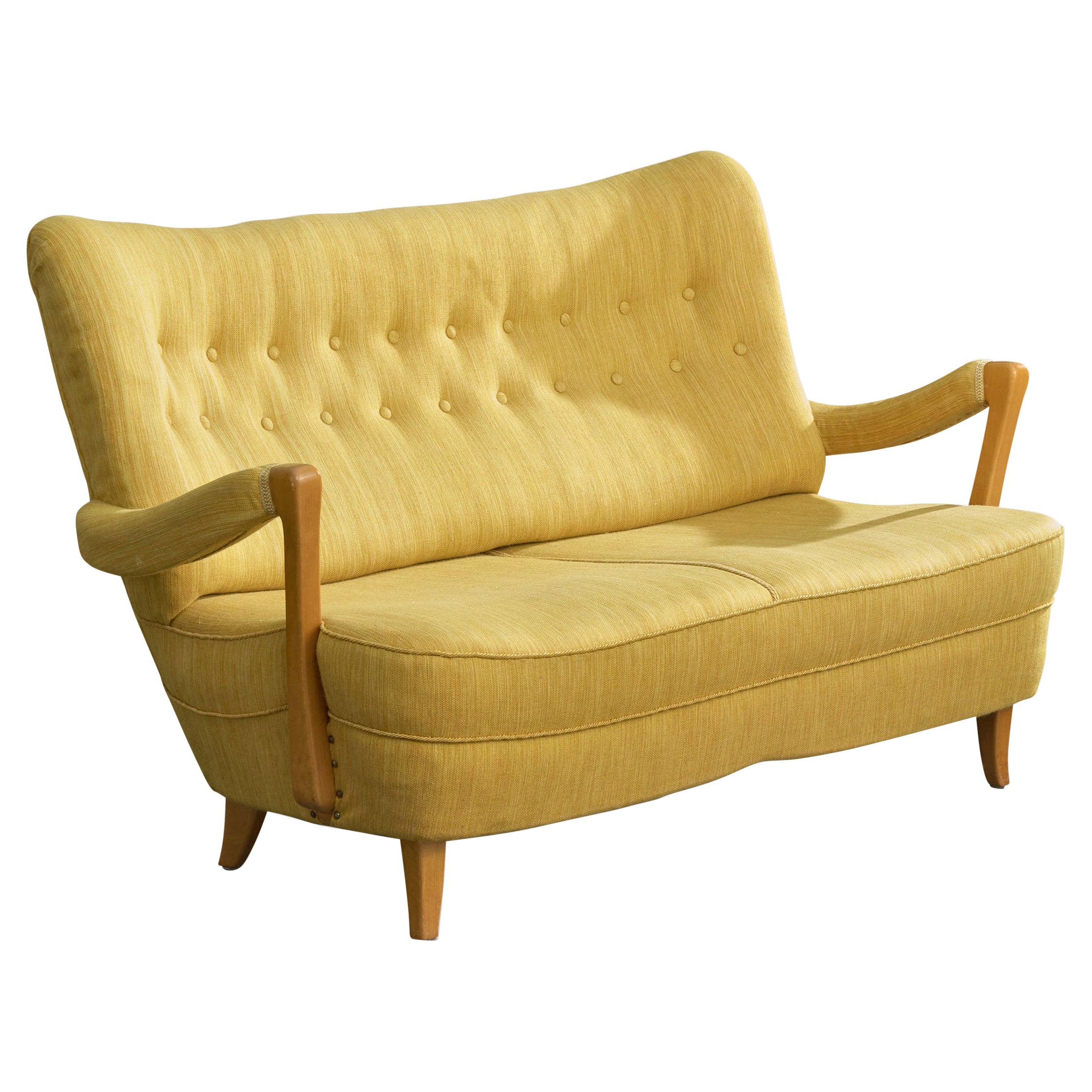 Schwedischer Designer, Sofa, Stoff, Buche, Schweden, 1940er Jahre im Angebot