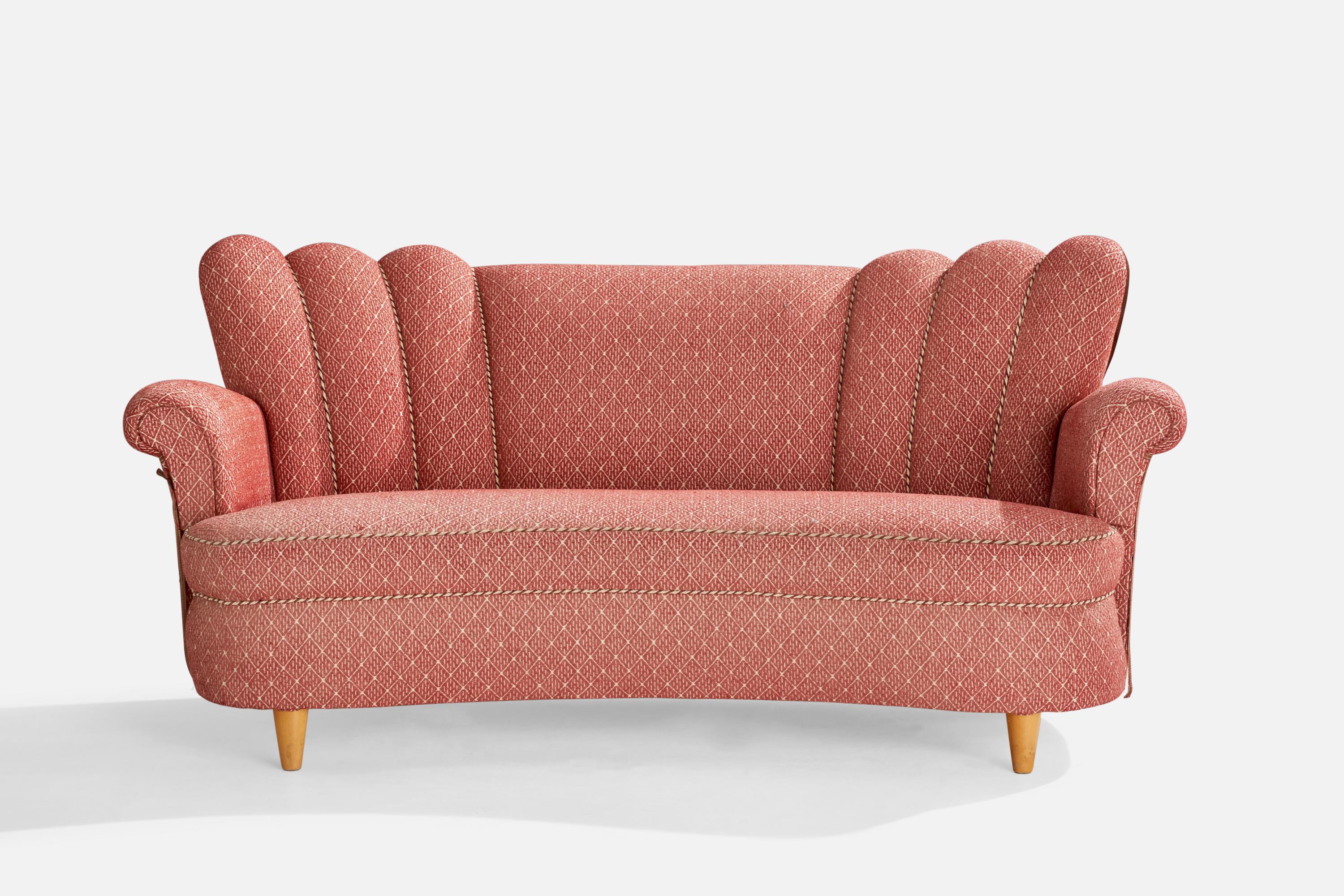 Scandinave moderne Designer suédois, canapé, tissu, bouleau, Suède, années 1930 en vente