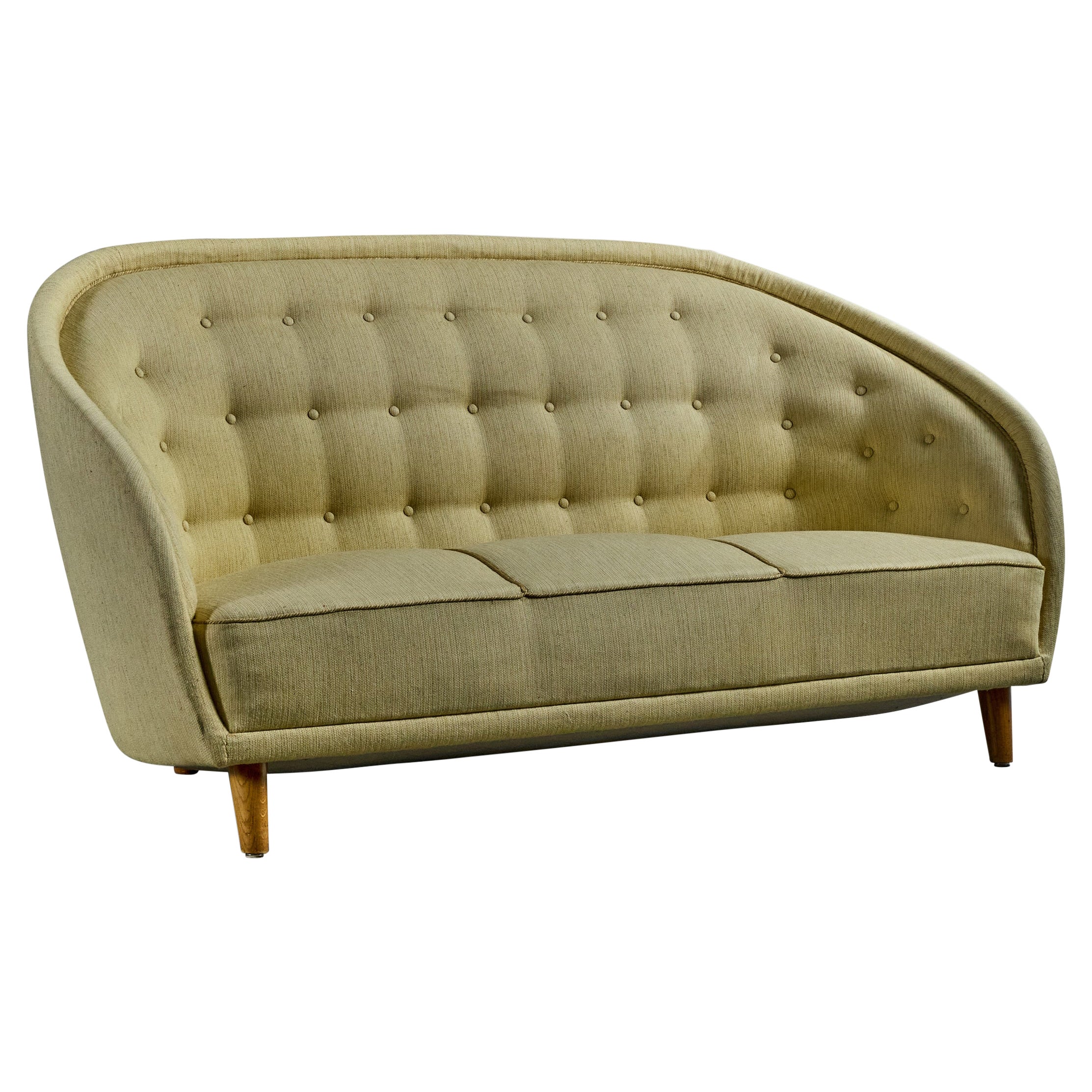 Swedish Designer, Sofa, Fabric, Oak, Sweden, 1940s