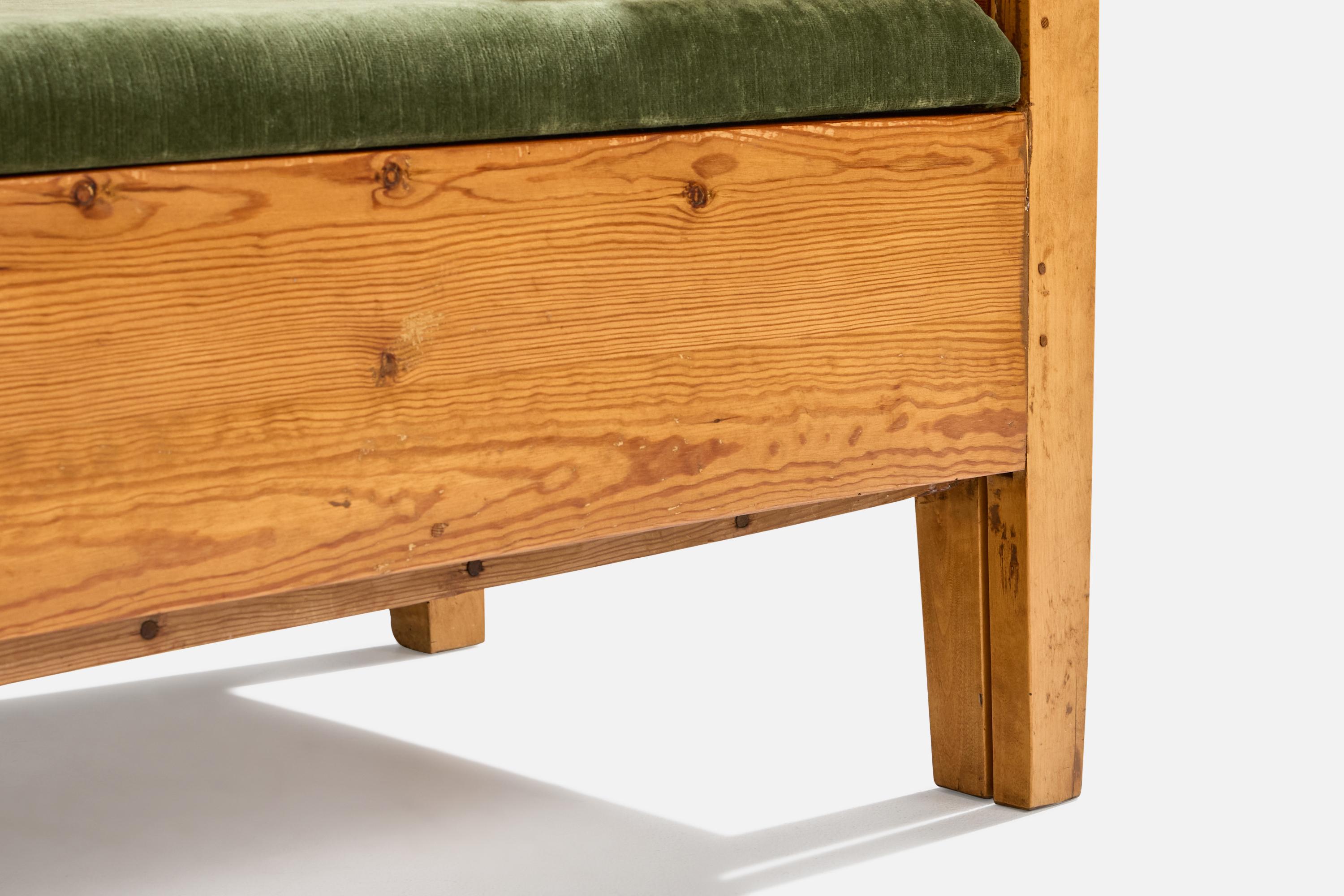 Divano di design svedese, pino, velluto, Svezia, 1900 in vendita 5