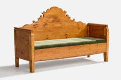 Schwedischer Designer, Sofa, Kiefer, Samt, Schweden, 1900s