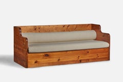 Diseñador sueco, sofá, pino, tela blanca, años 70