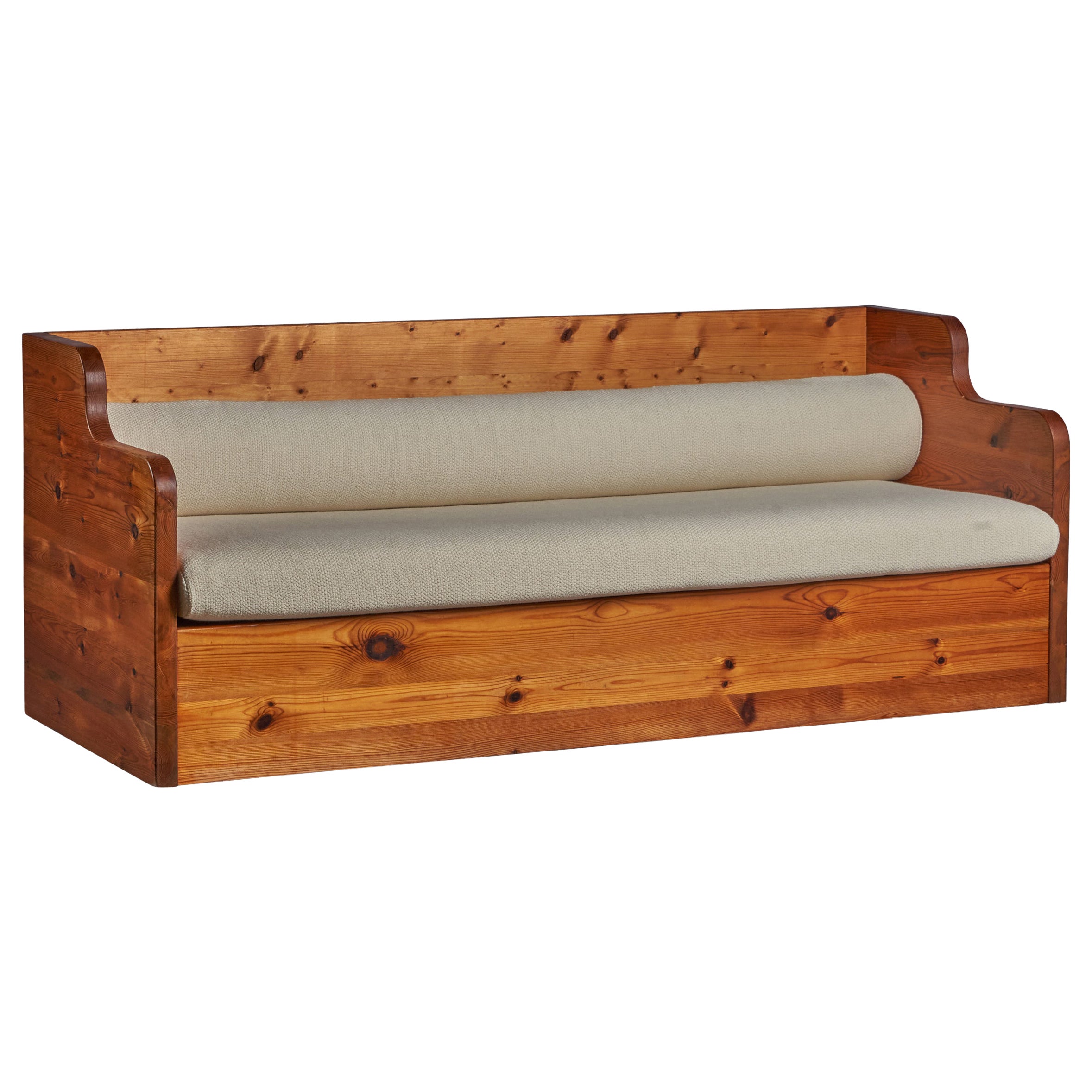 Swedish Designer, Sofa, Pine, White Fabric, 1970s