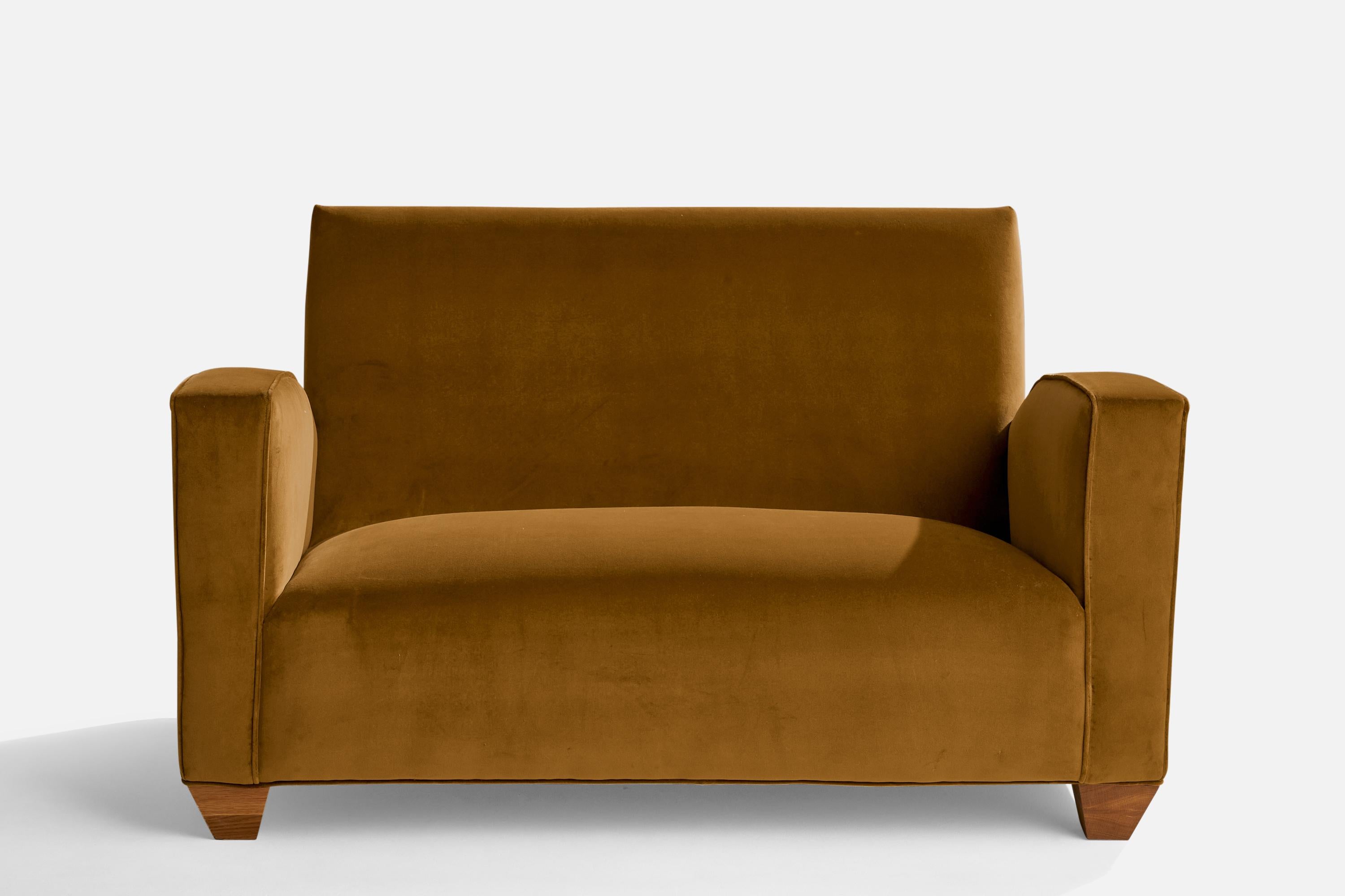 Scandinavian Modern Swedish Designer, Sofa, Velvet, Elm, Sweden, 1930s For Sale