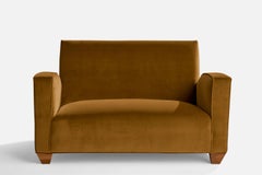 Divano di design svedese, velluto, olmo, Svezia, anni '30
