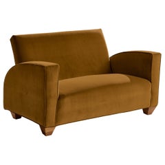 Divano di design svedese, velluto, olmo, Svezia, anni '30