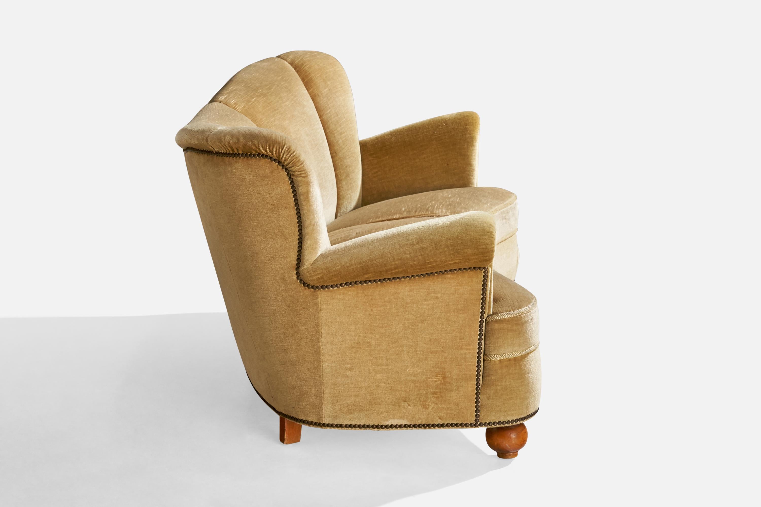 Swedish Designer, Sofa, Velvet, Wood, Sweden, 1930s For Sale 5