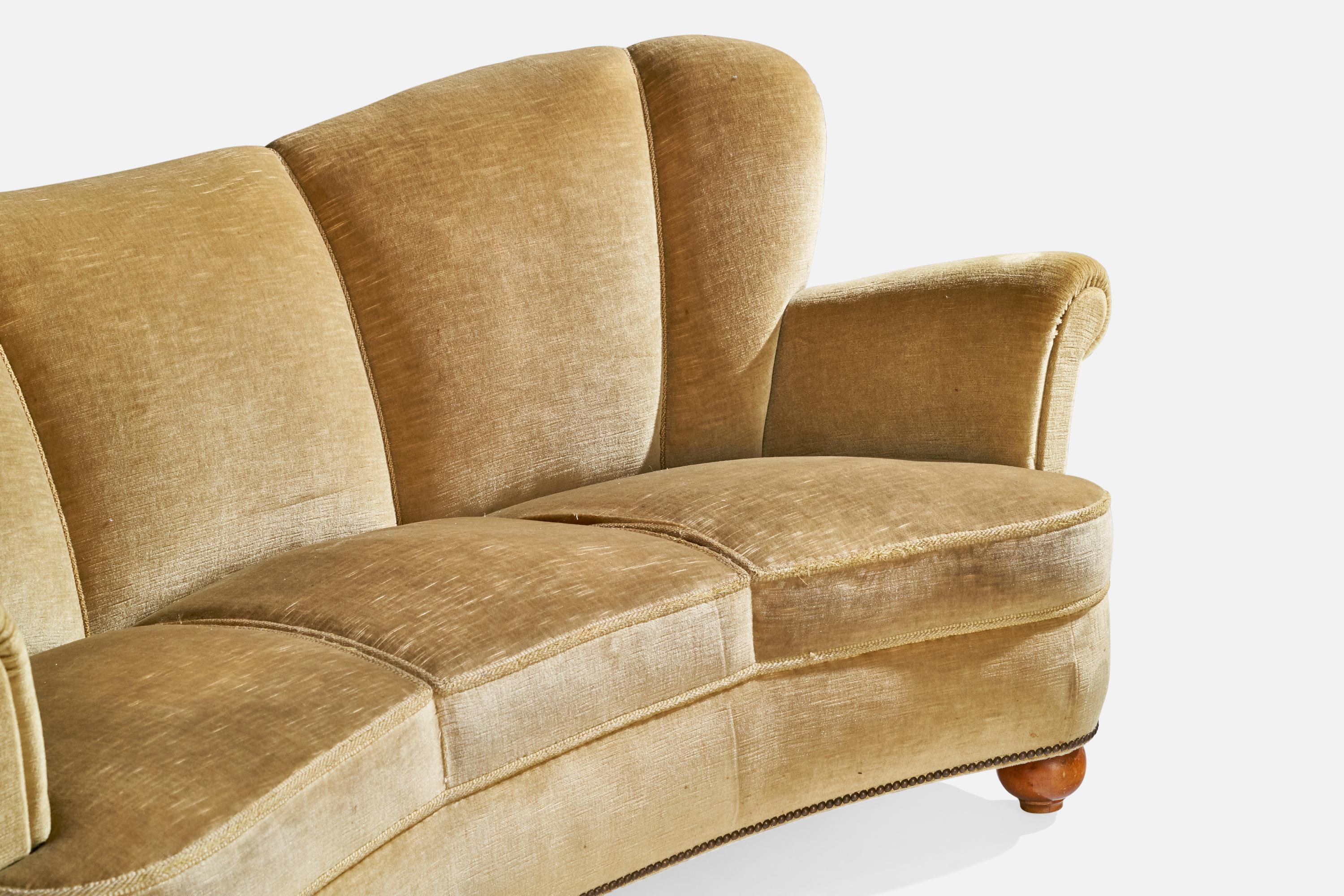 Swedish Designer, Sofa, Velvet, Wood, Sweden, 1930s For Sale 7