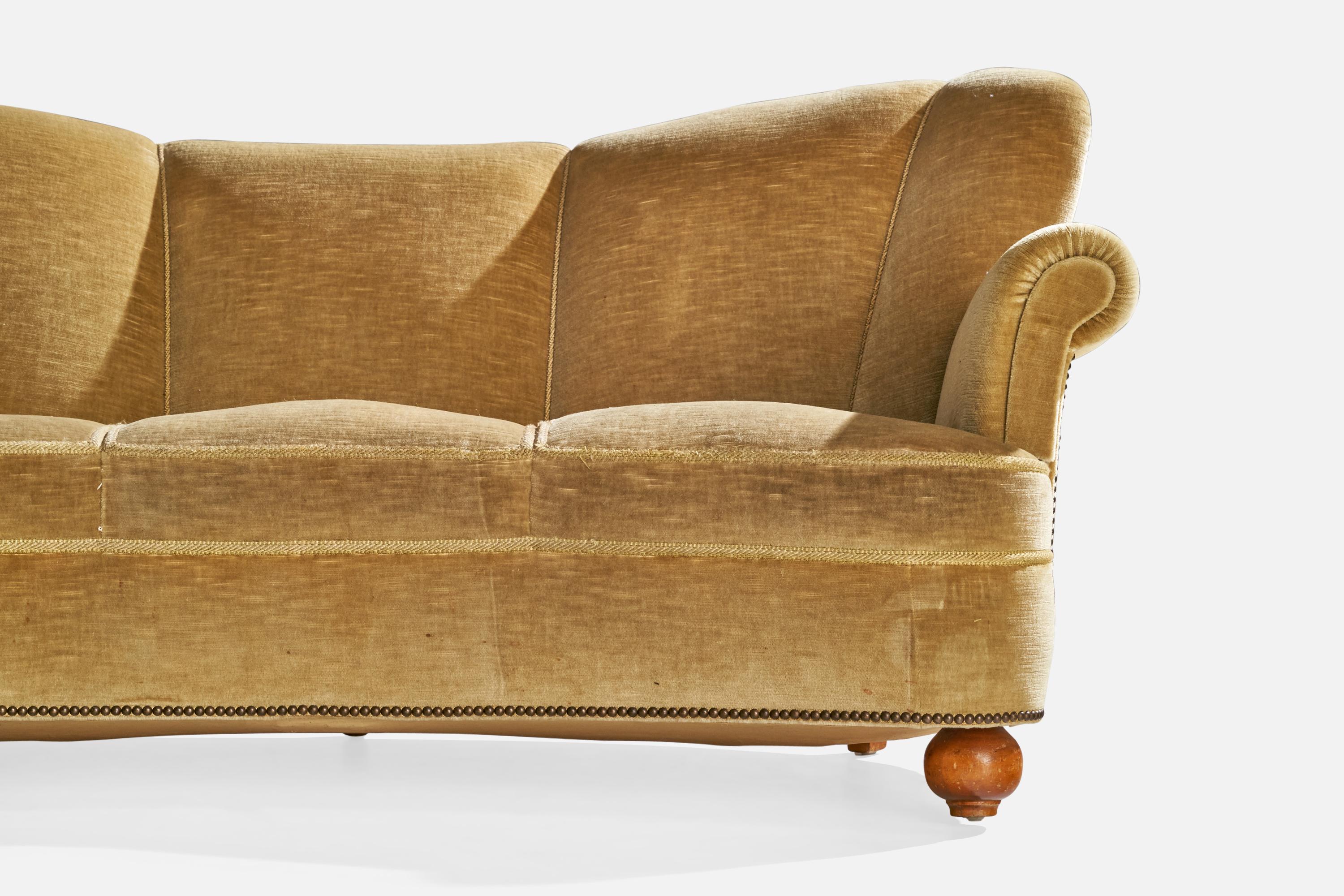 Swedish Designer, Sofa, Velvet, Wood, Sweden, 1930s For Sale 8