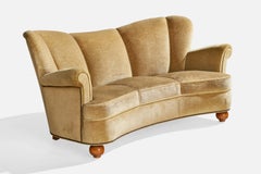 Swedish Designer, Sofa, Velvet, Wood, Sweden, 1930s