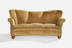 Swedish Designer, Sofa, Velvet, Wood, Sweden, 1930s