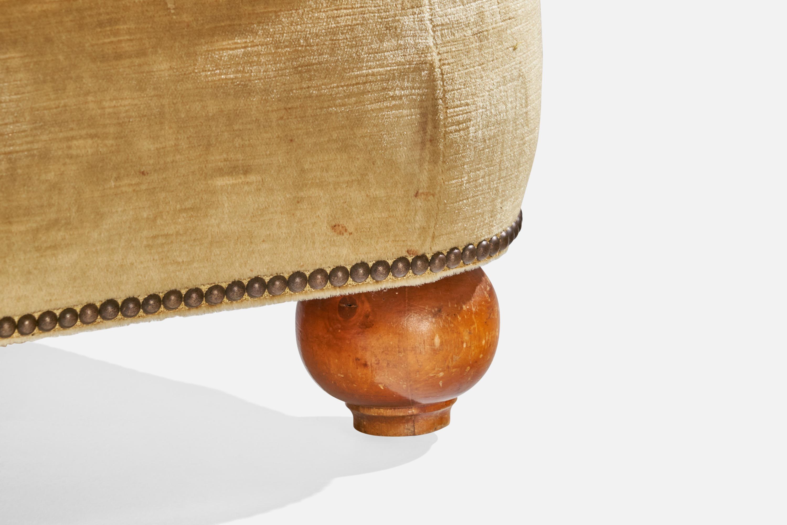 Swedish Designer, Sofa, Velvet, Wood, Sweden, 1930s For Sale 3
