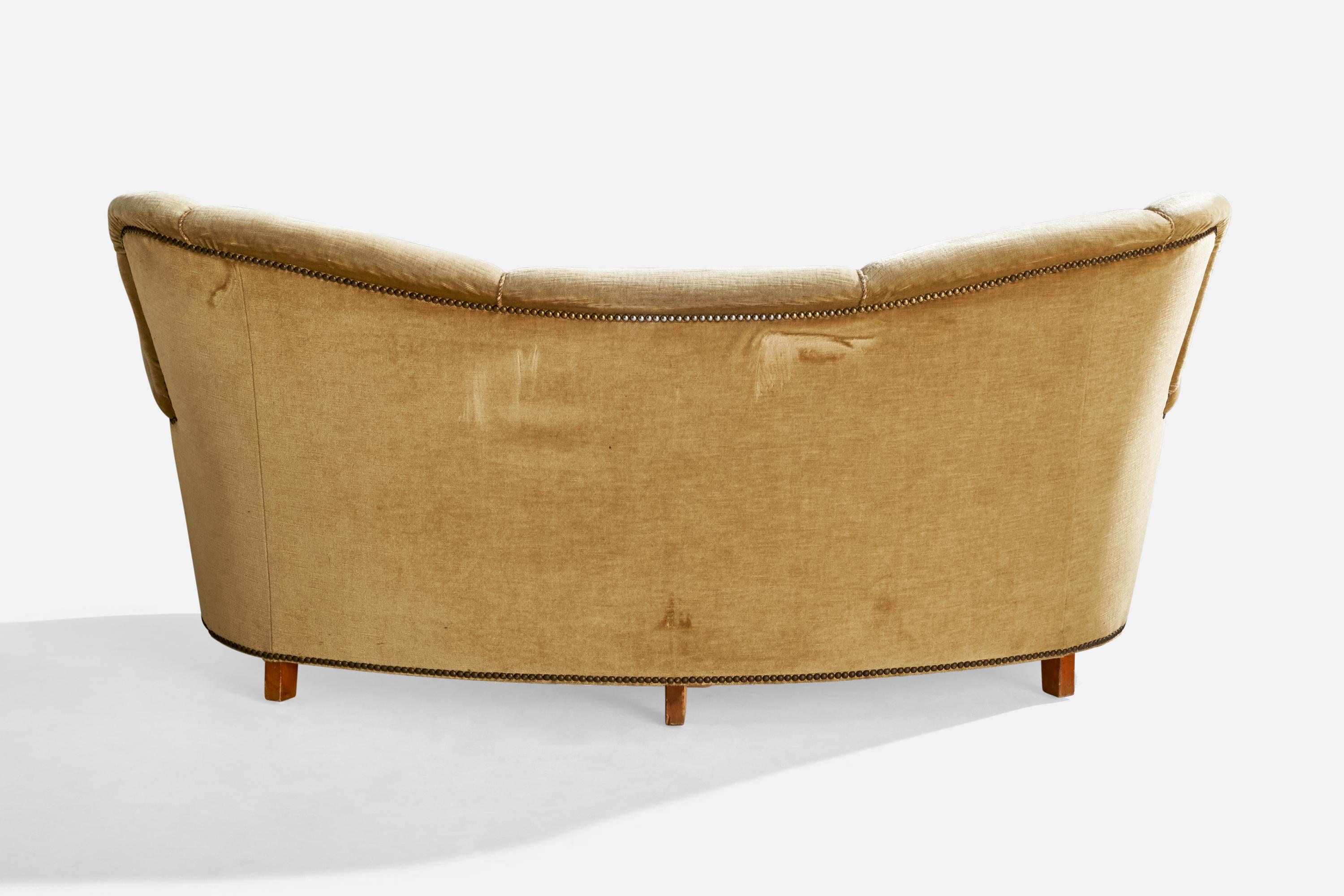 Swedish Designer, Sofa, Velvet, Wood, Sweden, 1930s For Sale 4