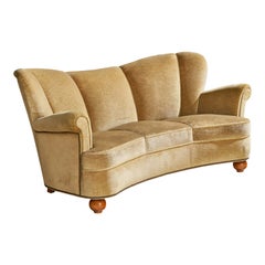 Swedish Designer, Sofa, Velvet, Wood, Sweden, 1930s