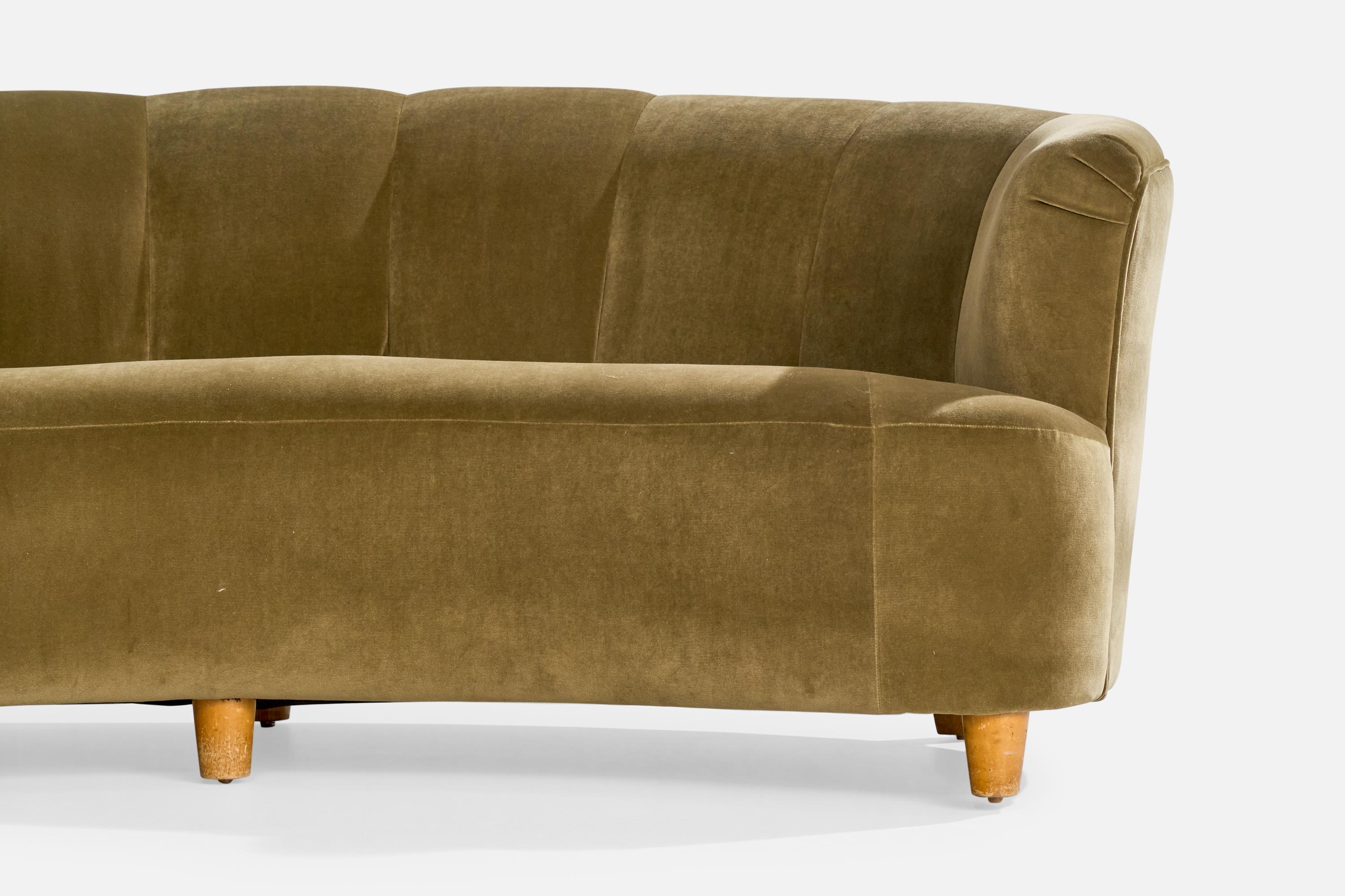 Designer suédois, canapé, velours, bois, Suède, années 1940 en vente 5