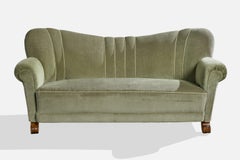 Swedish Designer, Sofa, Velvet, Wood, Sweden, 1940s