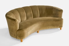 Swedish Designer, Sofa, Velvet, Wood, Sweden, 1940s