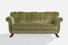 Designer suédois, canapé, velours, bois, Suède, années 1940