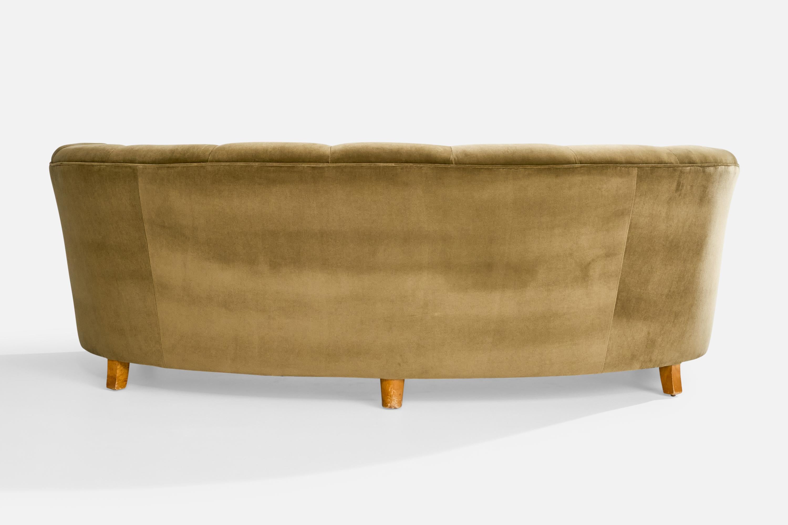 Velours Designer suédois, canapé, velours, bois, Suède, années 1940 en vente