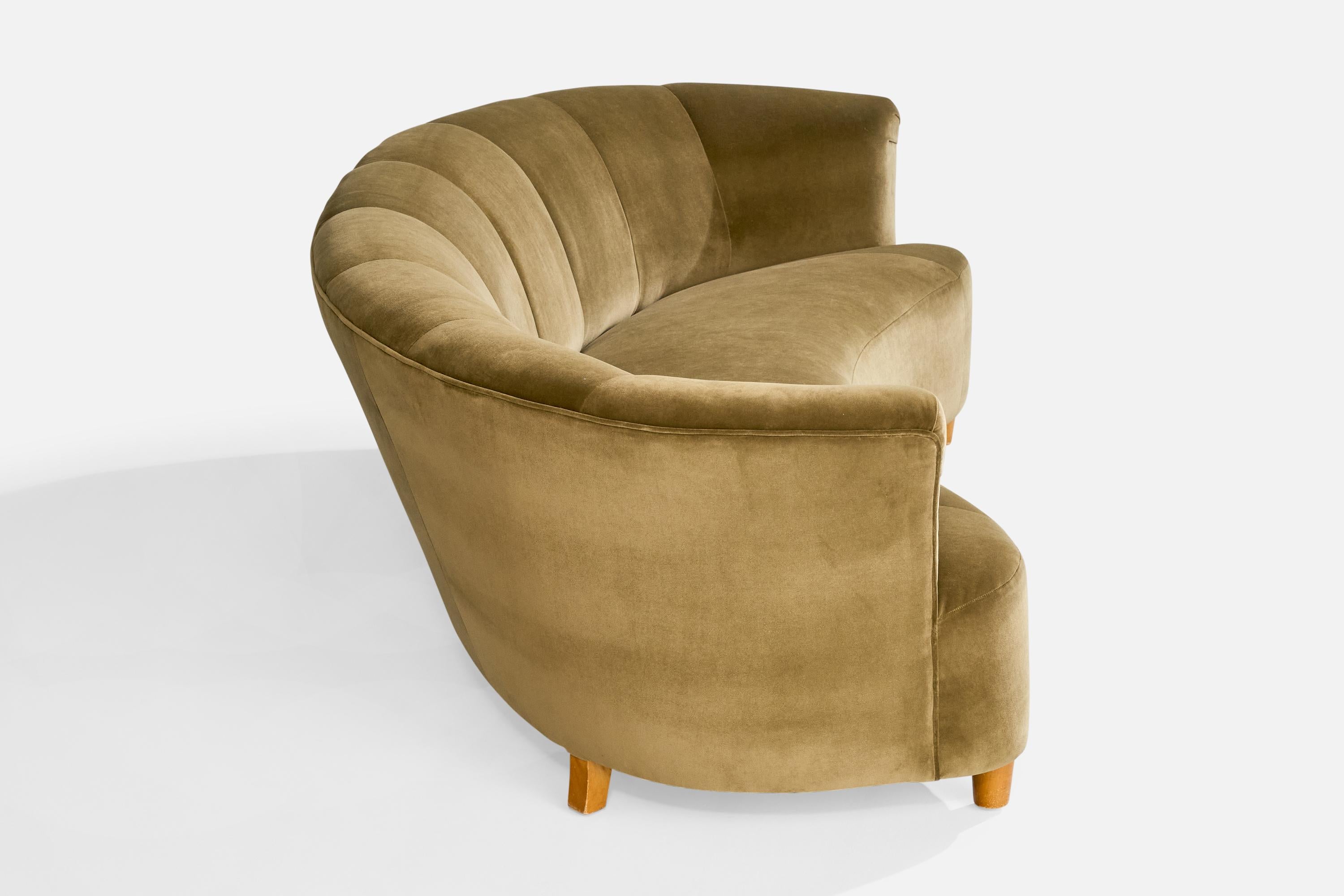 Designer suédois, canapé, velours, bois, Suède, années 1940 en vente 1