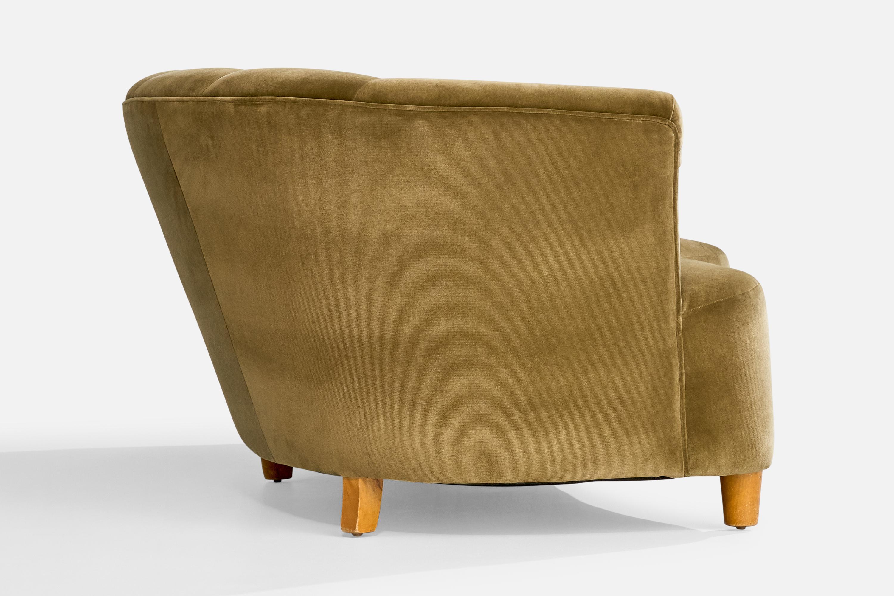 Designer suédois, canapé, velours, bois, Suède, années 1940 en vente 2