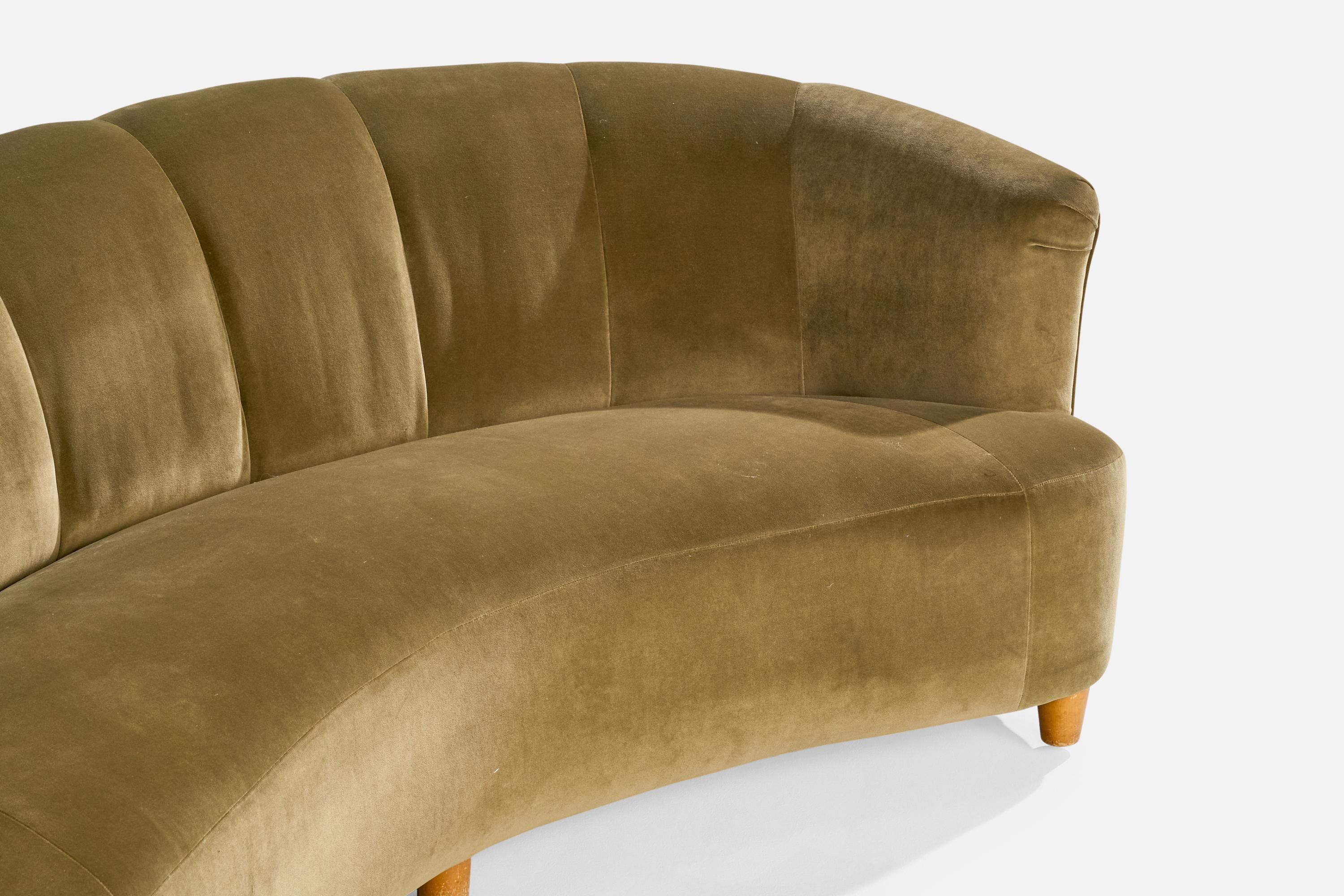 Designer suédois, canapé, velours, bois, Suède, années 1940 en vente 3