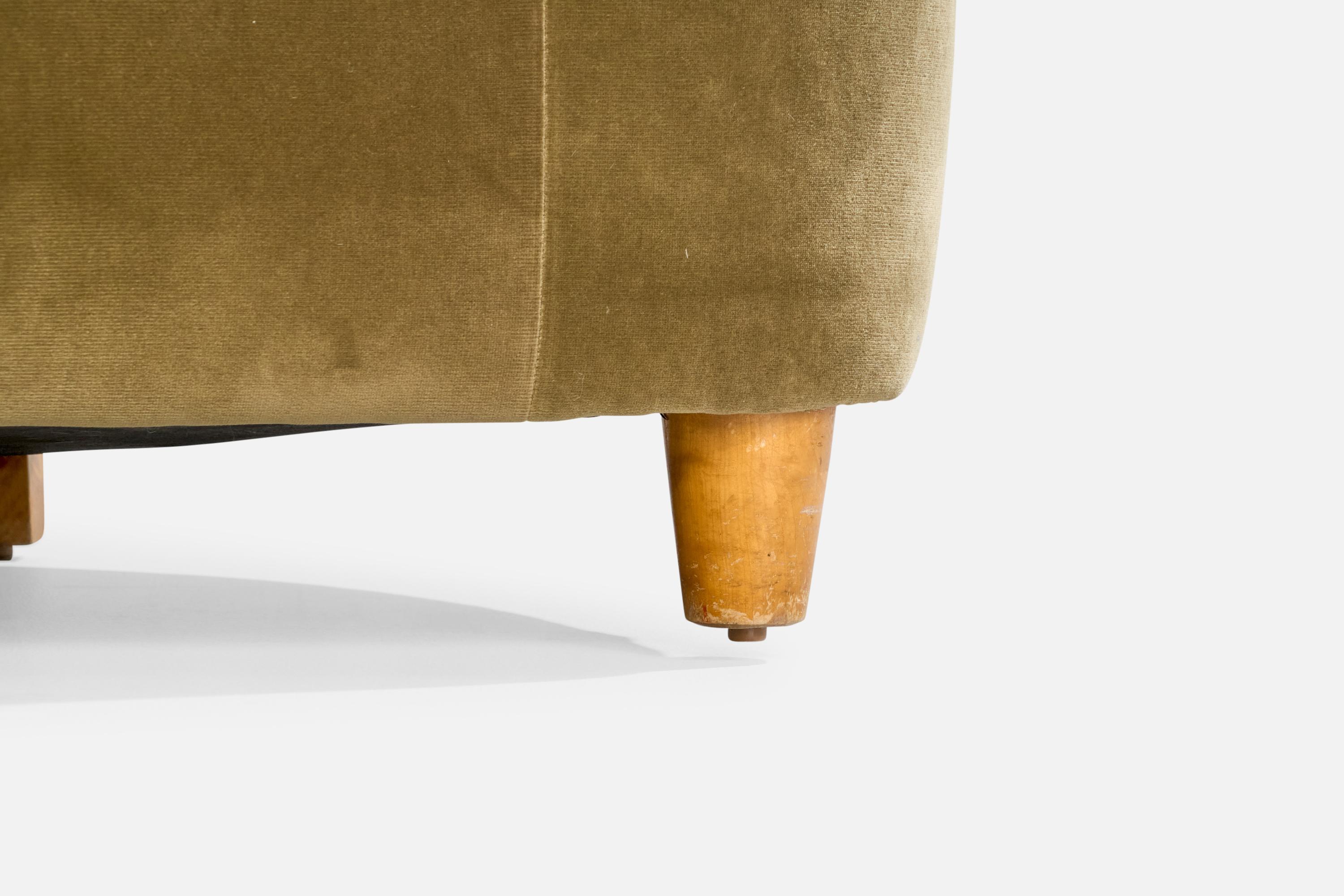 Designer suédois, canapé, velours, bois, Suède, années 1940 en vente 4