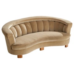 Used Swedish Designer, Sofa, Velvet, Wood, Sweden, 1940s