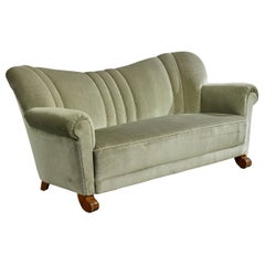 Swedish Designer, Sofa, Velvet, Wood, Sweden, 1940s