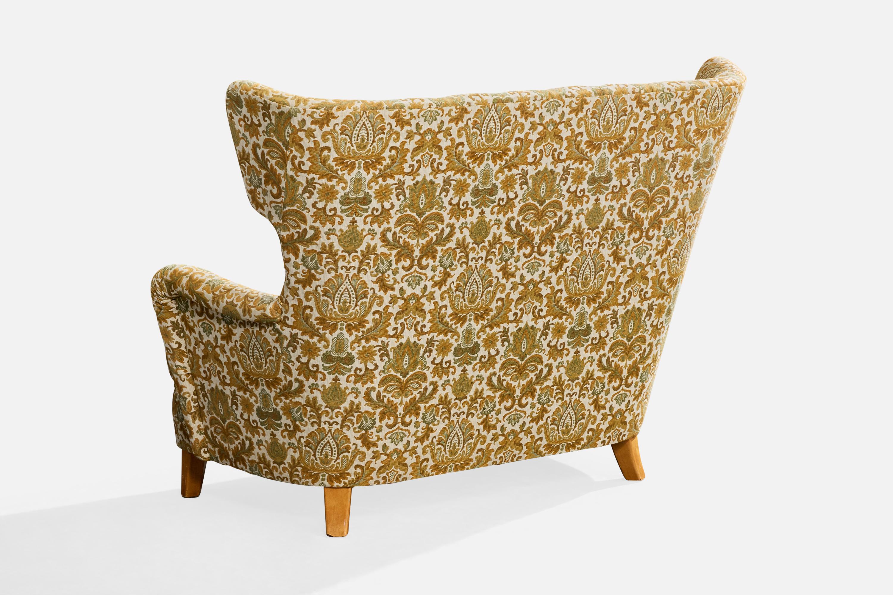 Suédois Swedish Designer, Sofa, Wood, Fabric, Sweden, 1940s en vente