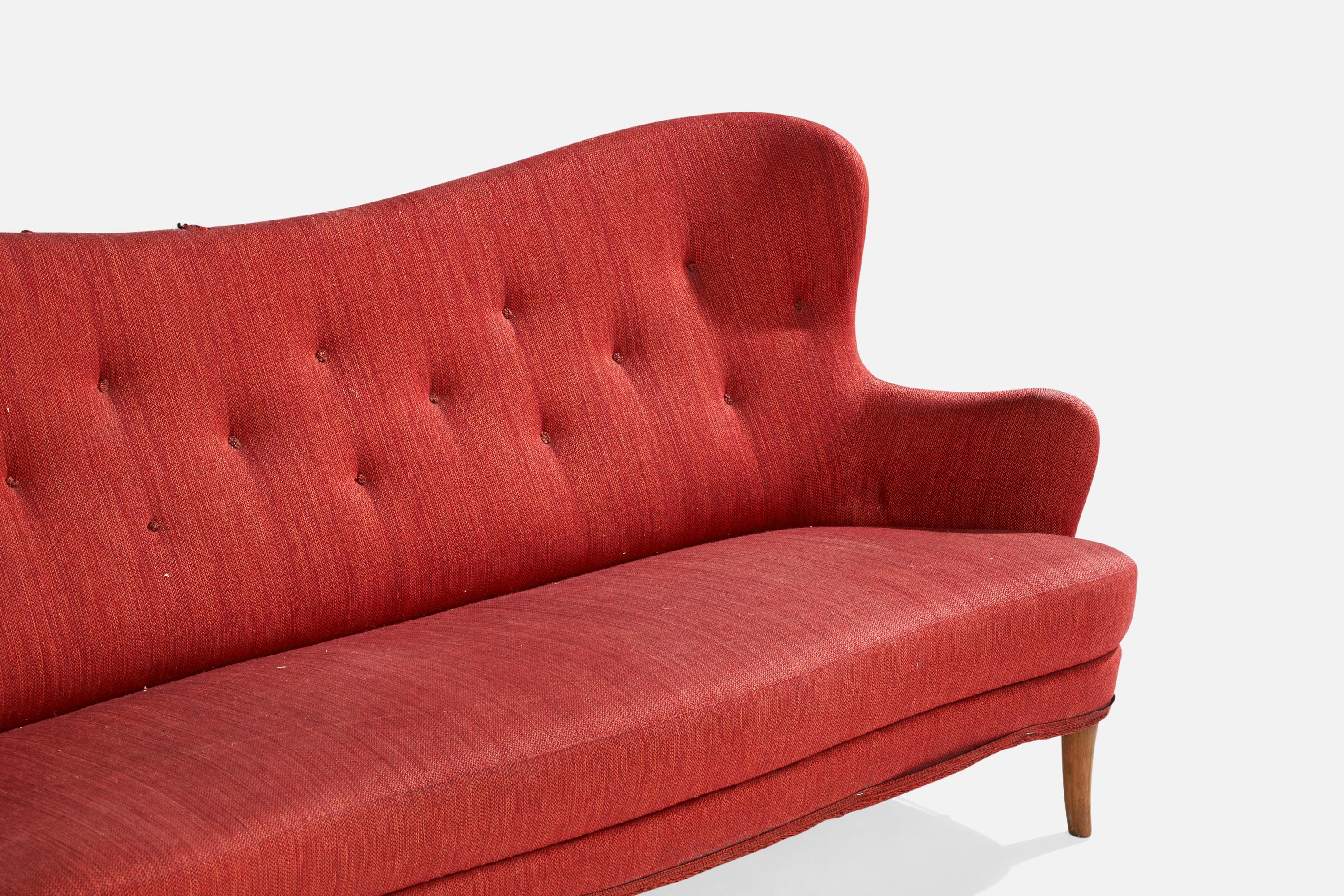 Milieu du XXe siècle Designer suédois, canapé, bois, tissu, Suède, années 1940 en vente