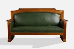 Swedish Designer, Sofa, Wood, Leather, Sweden, 1900s