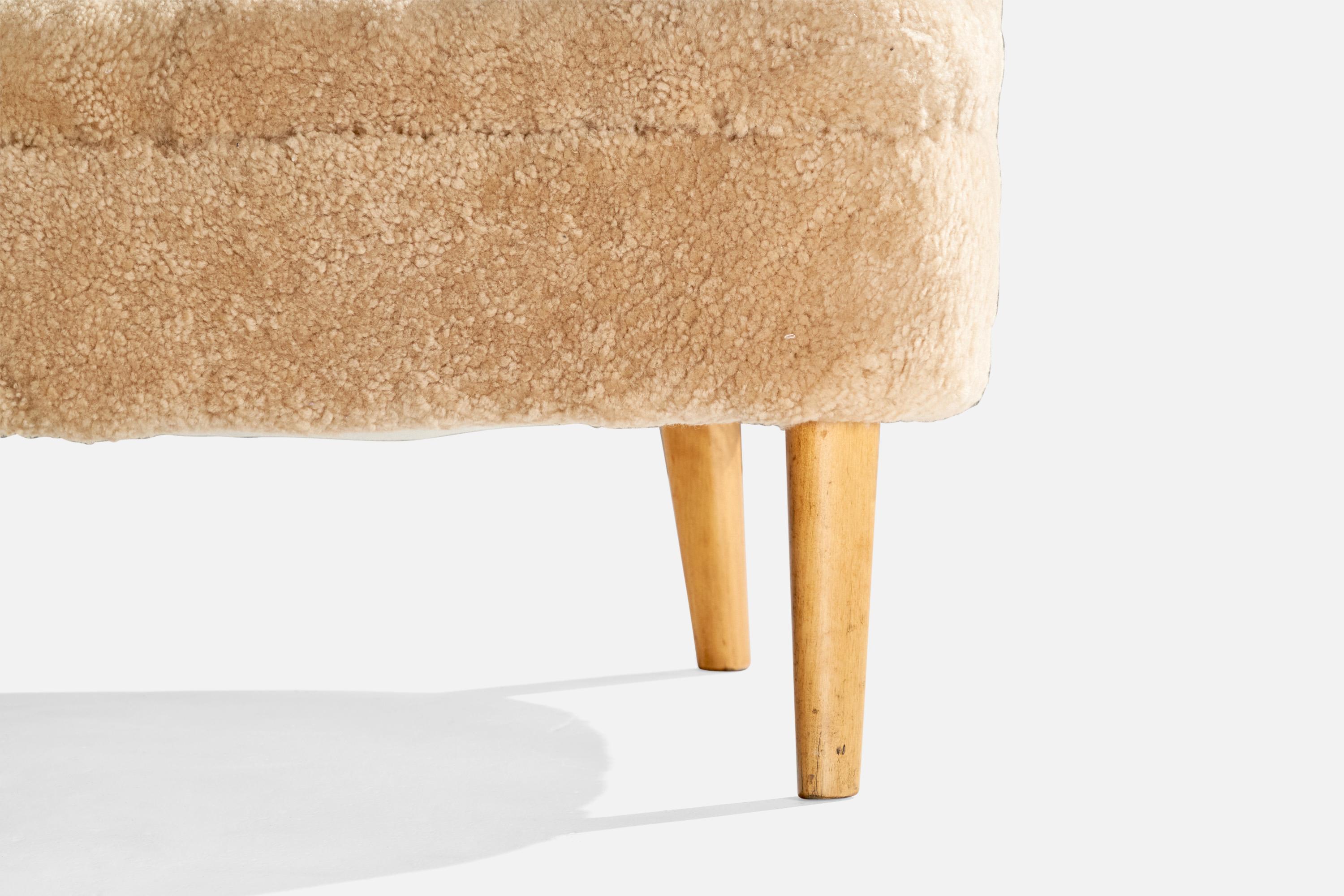 Swedish Designer, Sofa, Wood, Shearling, Sweden, 1940s For Sale 3