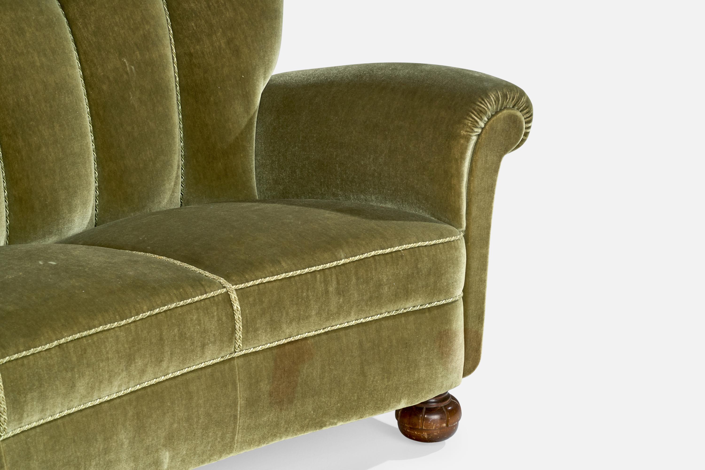 Sofa suédois, bois, velours, Suède, années 1930 en vente 4